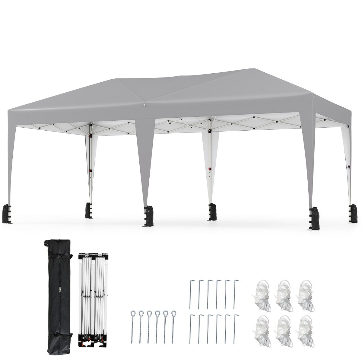 Ratastega transpordikoti, vaiade ja UV-kaitsega 50+ pop-up süsteemiga suur kokkupandav üritustelk ning peopaviljon (3 x 6 m), hall