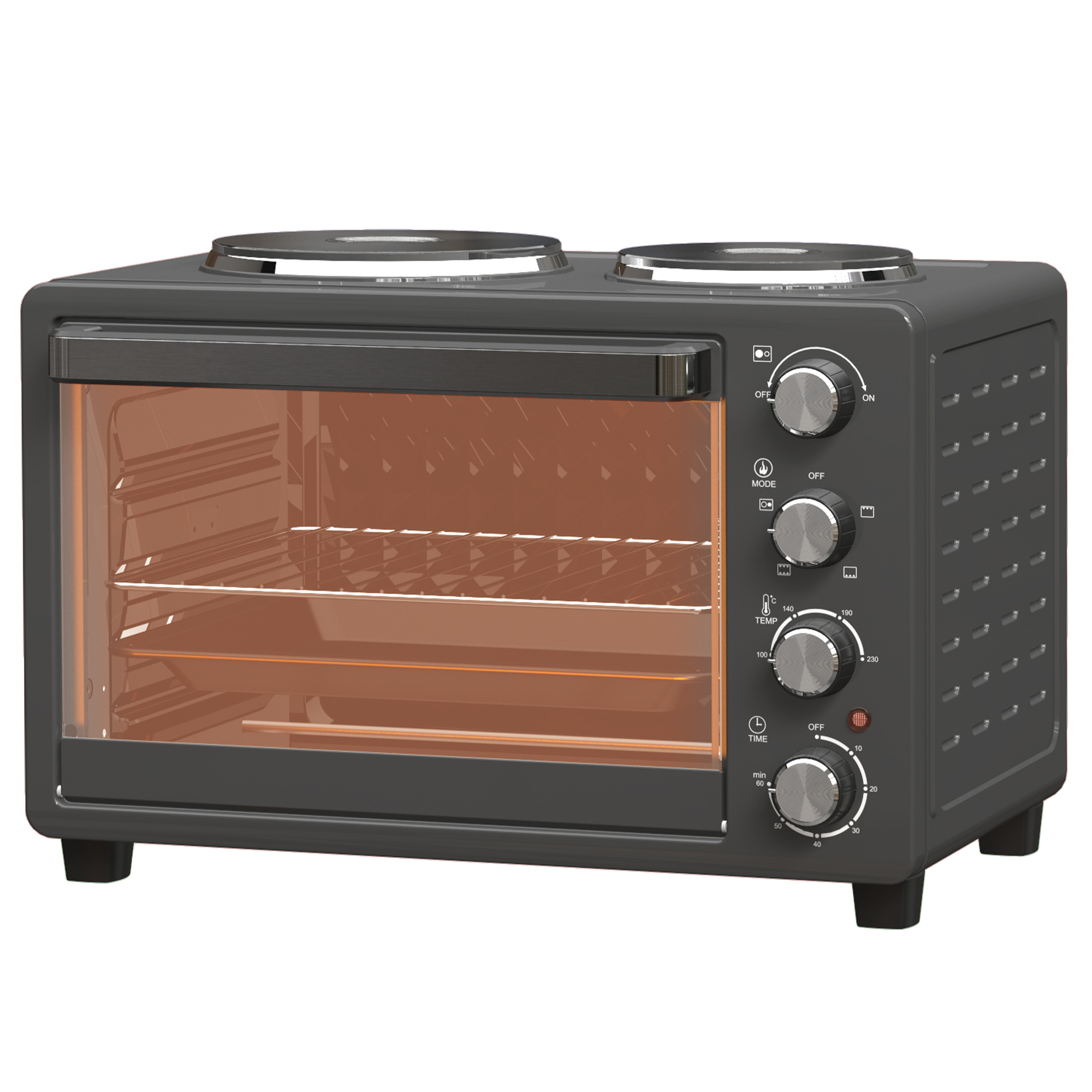 28 litran leivänpaahdin, kompakti uuni ruoanlaittoon ja grillaukseen, sähköuuni leivinpellillä, grilliritilä, 2600 W, musta