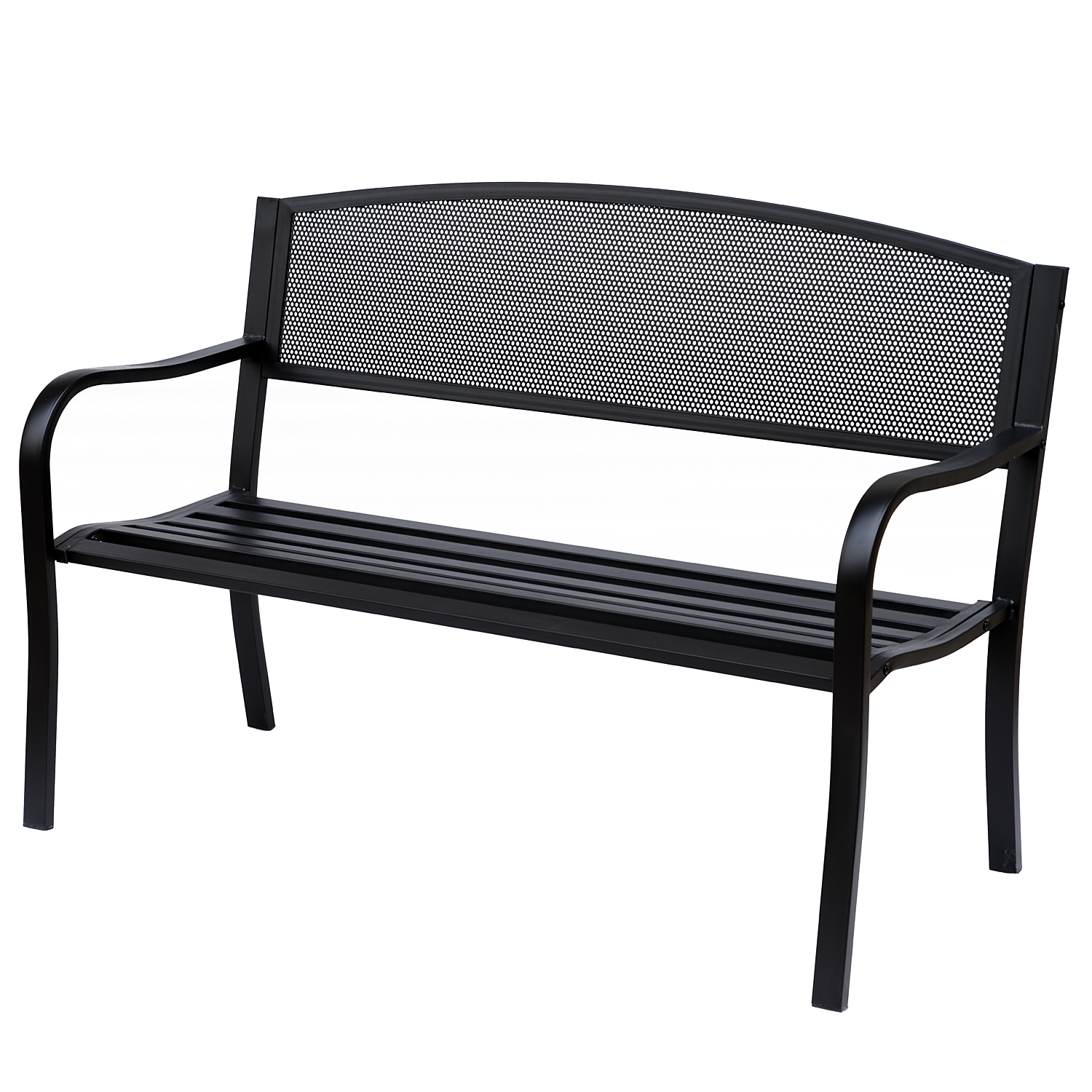 Puutarhapenkki, puistonpenkki, 2-istuttava, teräs, musta, L127 x S60 x K87 cm