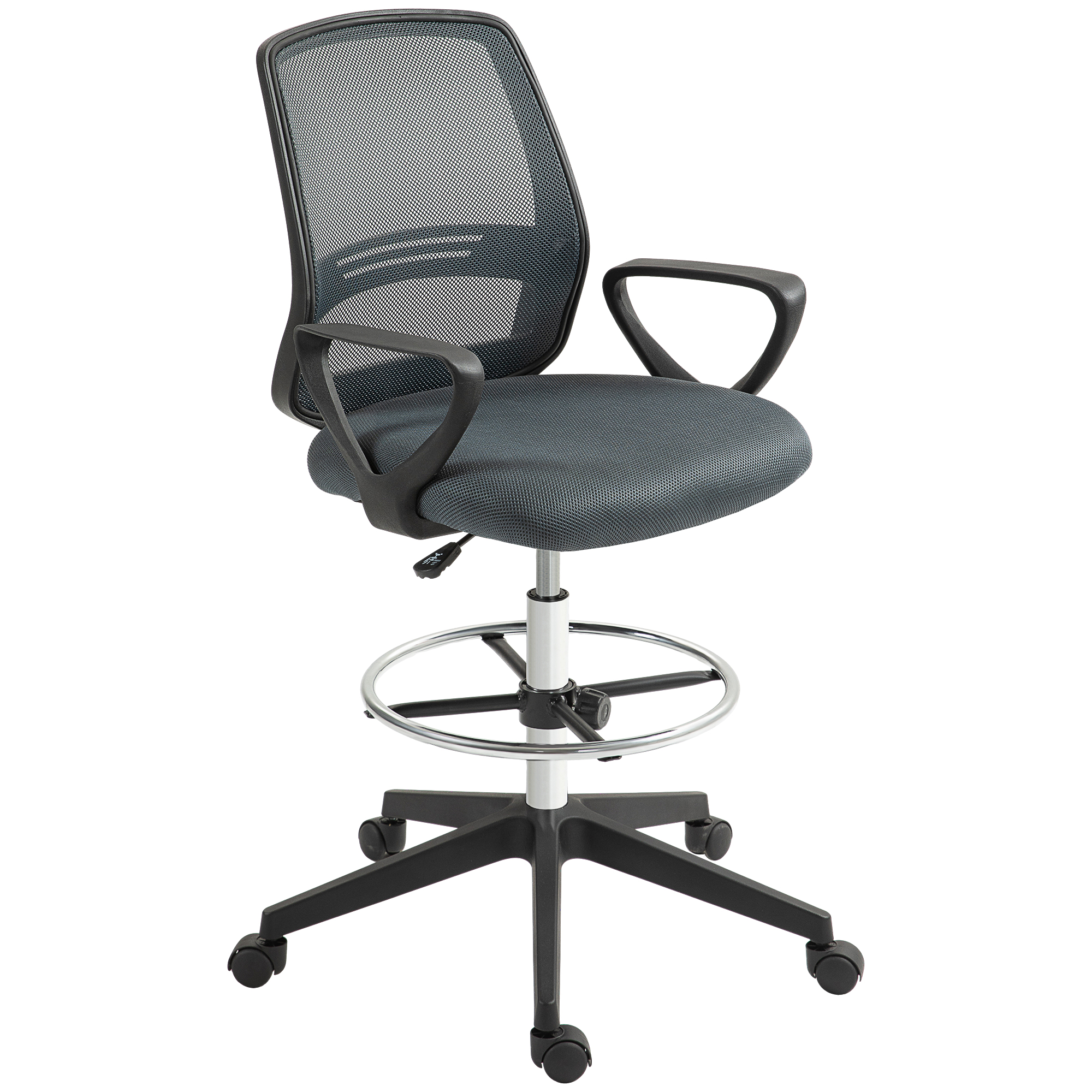 Ergonominen työtuoli käsinojilla ja säädettävällä jalkatuella, verkkoverhoilu, harmaa