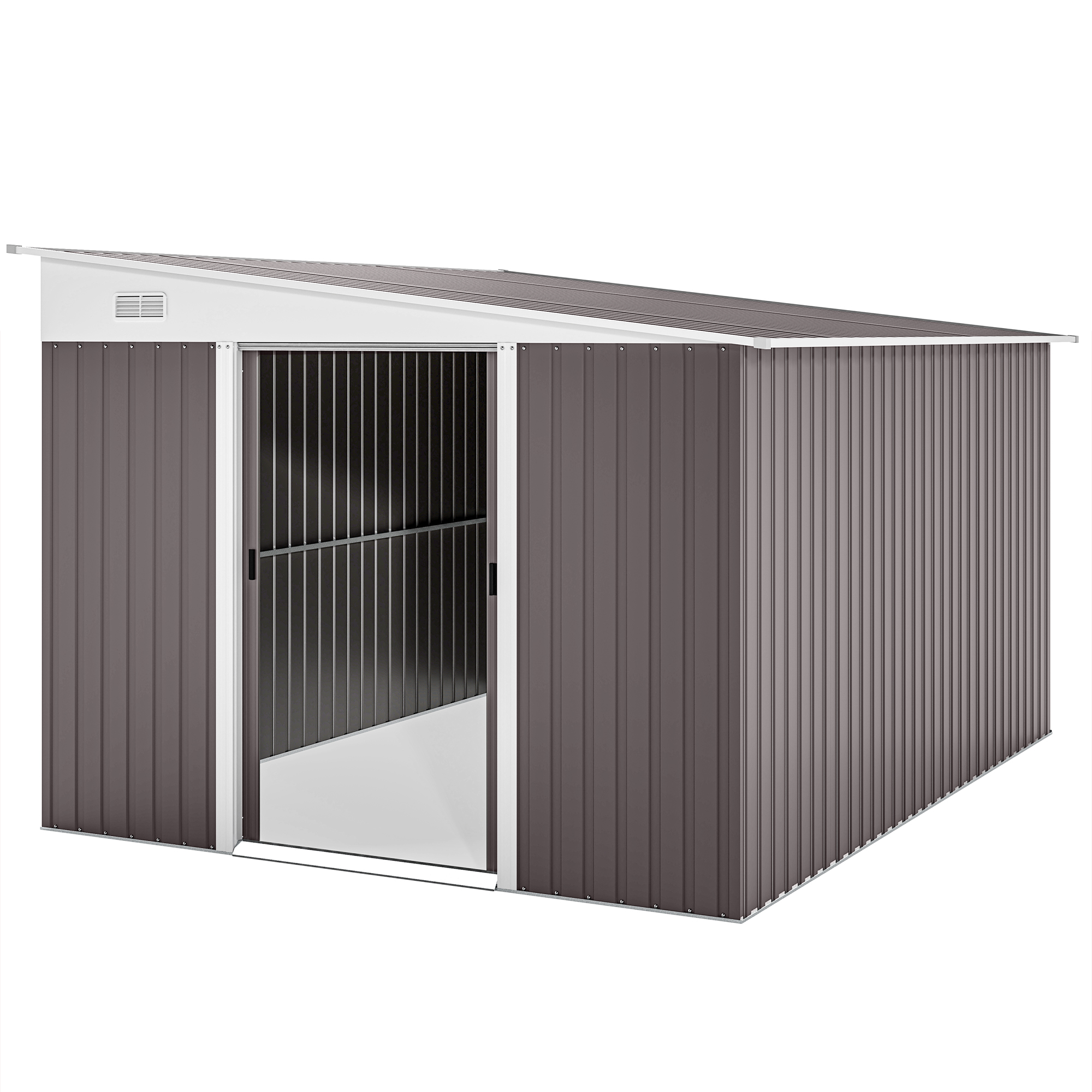 Metallinen puutarhavaja viistokatolla ja lukittavilla pariovilla, 2,8 x 3,45 x 2,01 m, harmaa