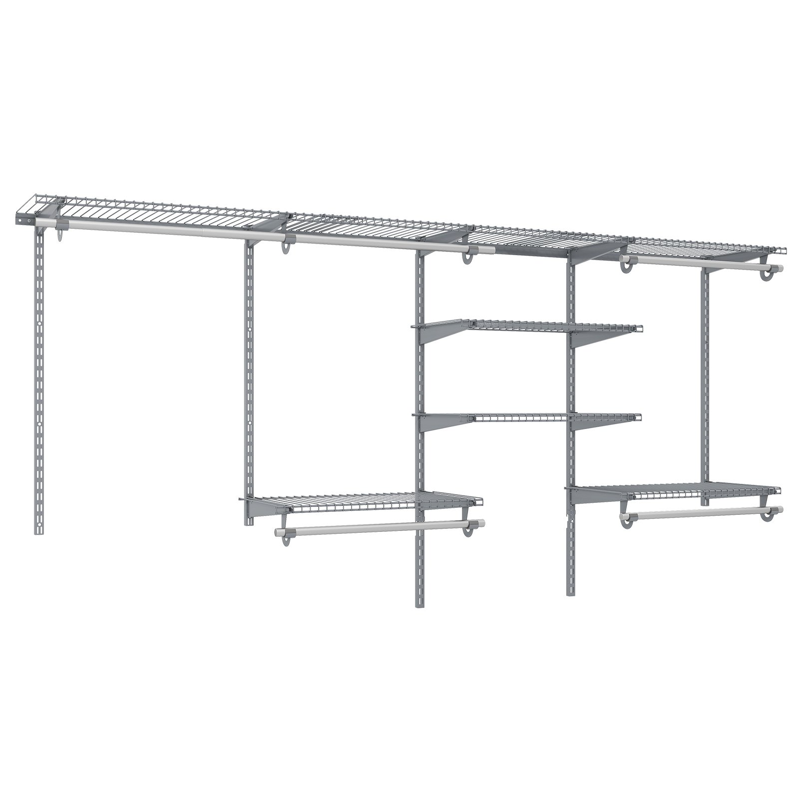 Laiendatav ja muudetav avatud garderoobisüsteem seinale paigaldatav DIY-riidestange ja riiulikomplekt (122–244 cm) hall