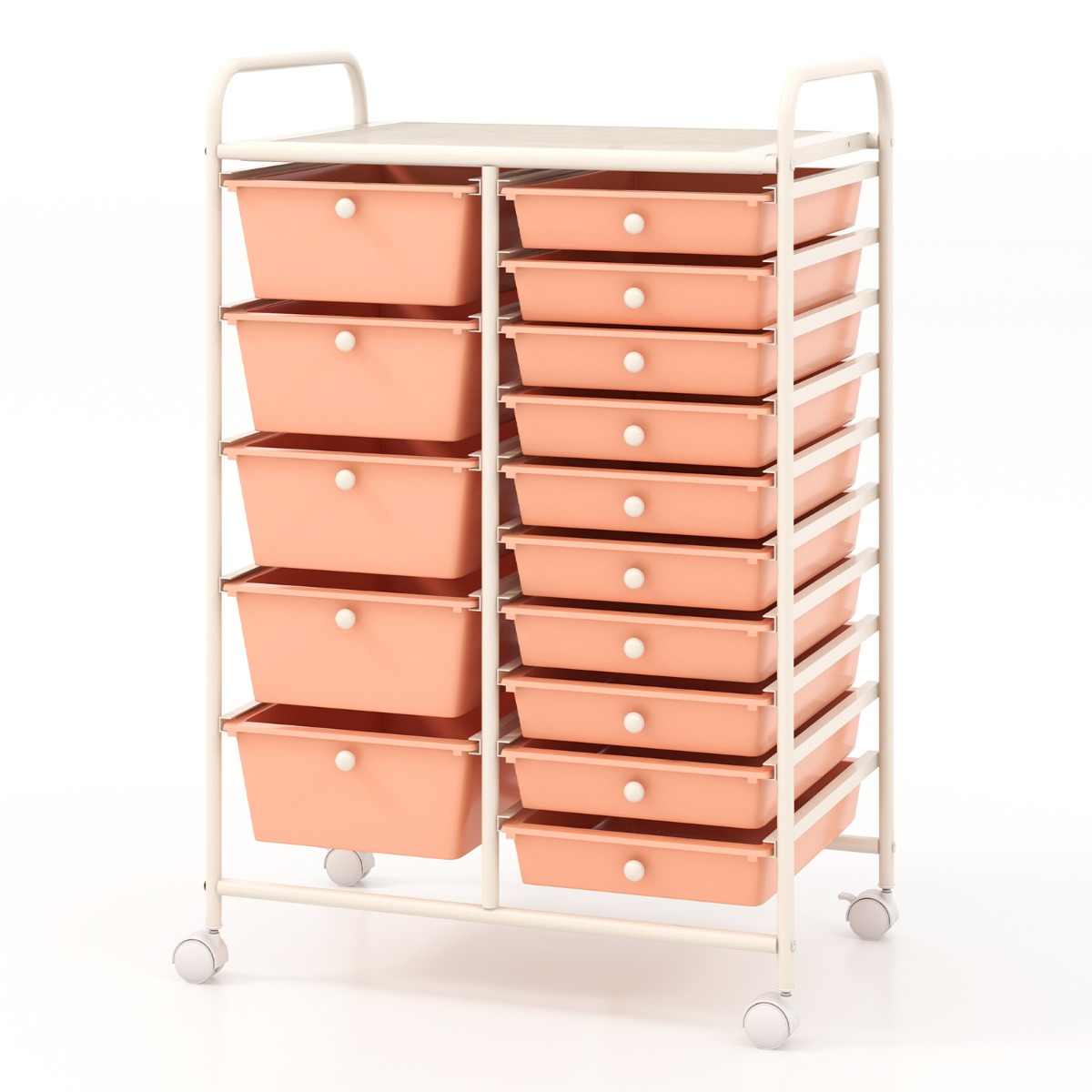 15-laatikkoinen pyörillä varustettu Utility Organizer -kärry monikäyttöiseen säilytykseen - persikka
