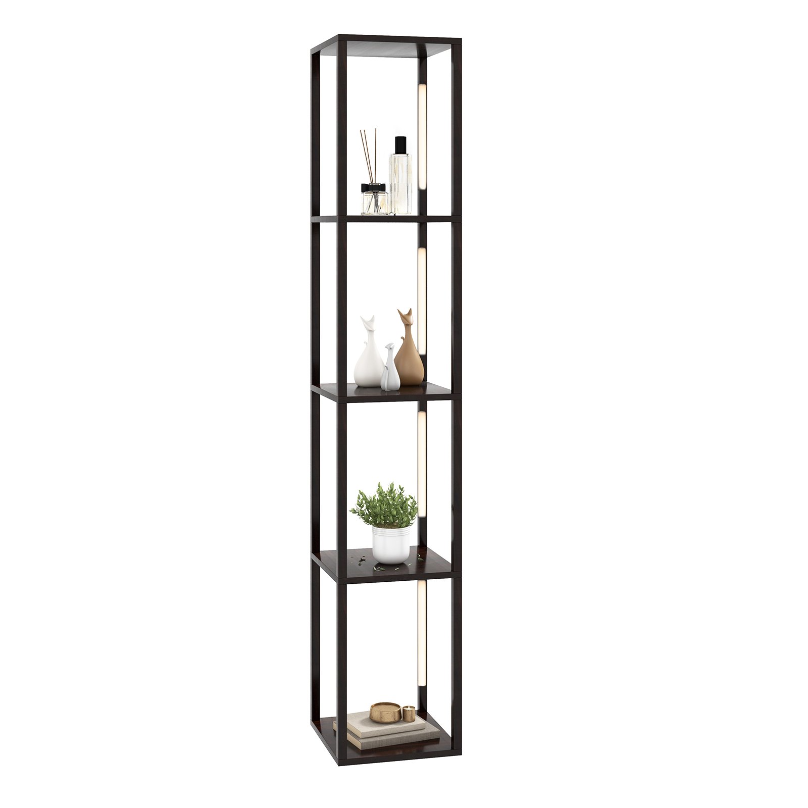 163 cm lattiavalaisinhylly moderni lattiavalaisinhylly, jossa 3-vaiheisesti himmennettävät LED-valot, ruskea