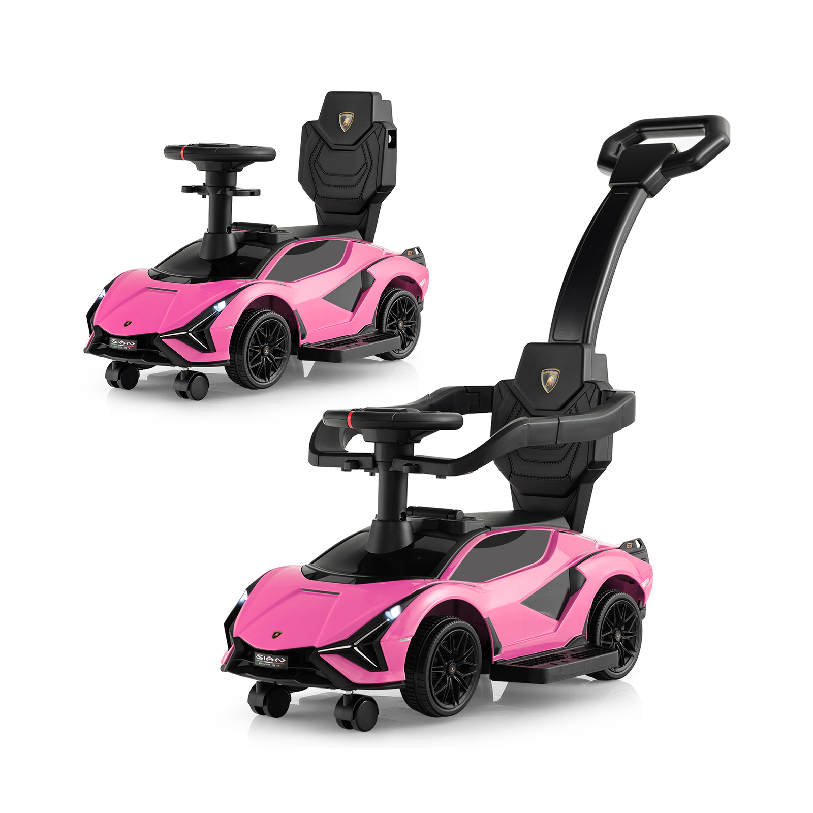 3 yhdessä lisensoitu Lamborghini-kävelyrattaat - vaaleanpunainen