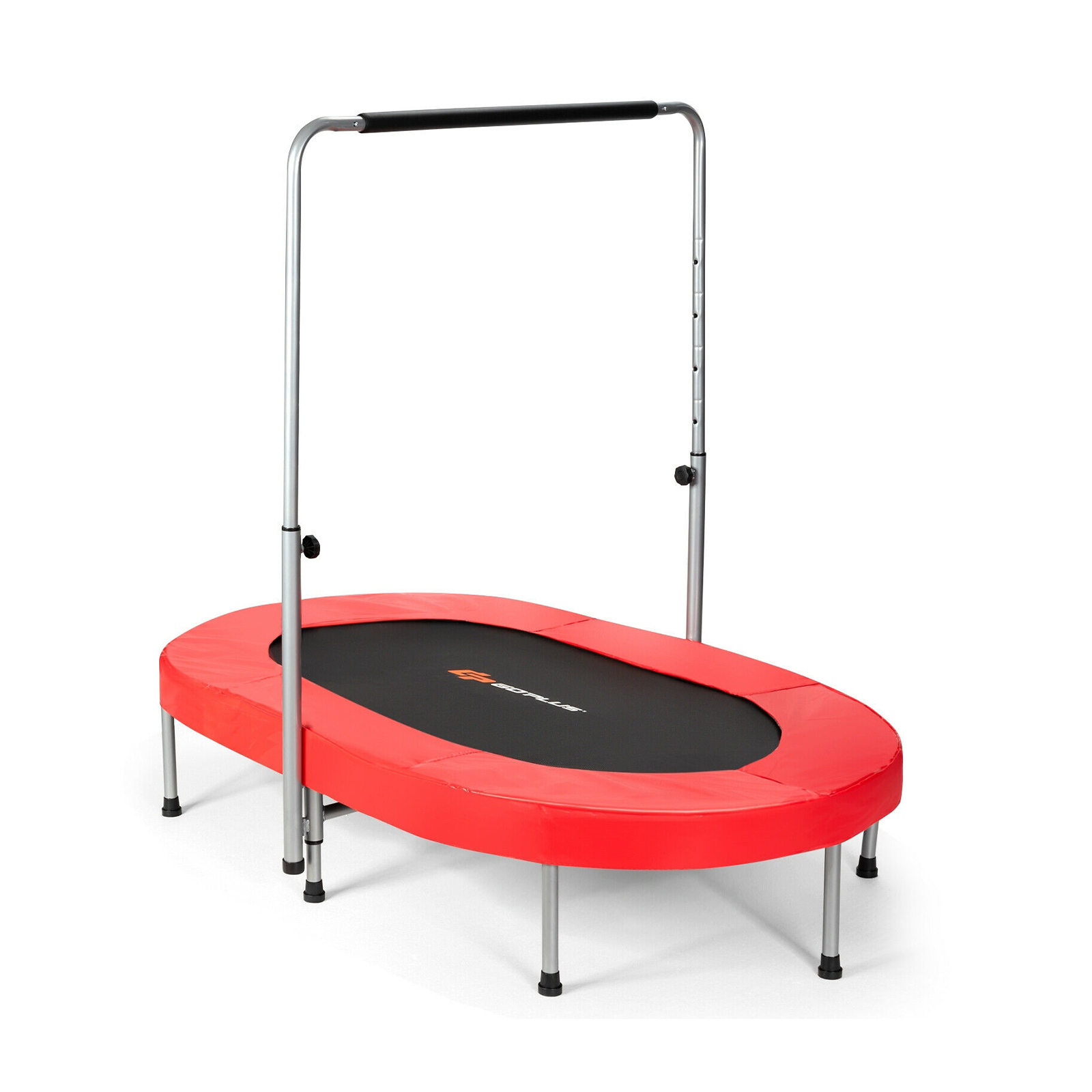 Kahekohaline kokkupandav fitness-batuut reguleeritava käepidemega (154 x 90 x 92–132 cm), punane