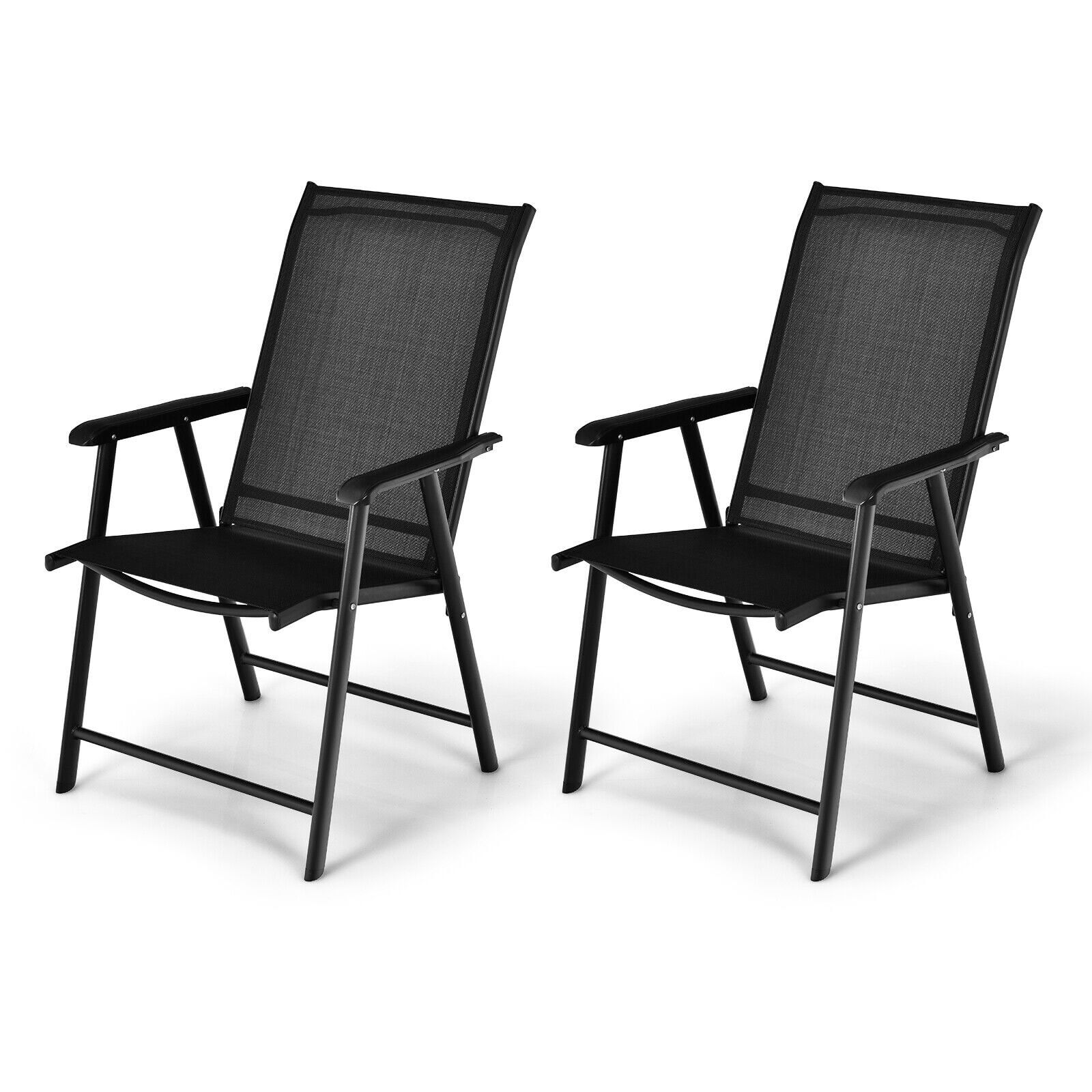 Korkean ergonomisen selkänojan säänkestävät taitettavat puutarhatuolit ja tukevat terassituolit, 2 kpl, musta