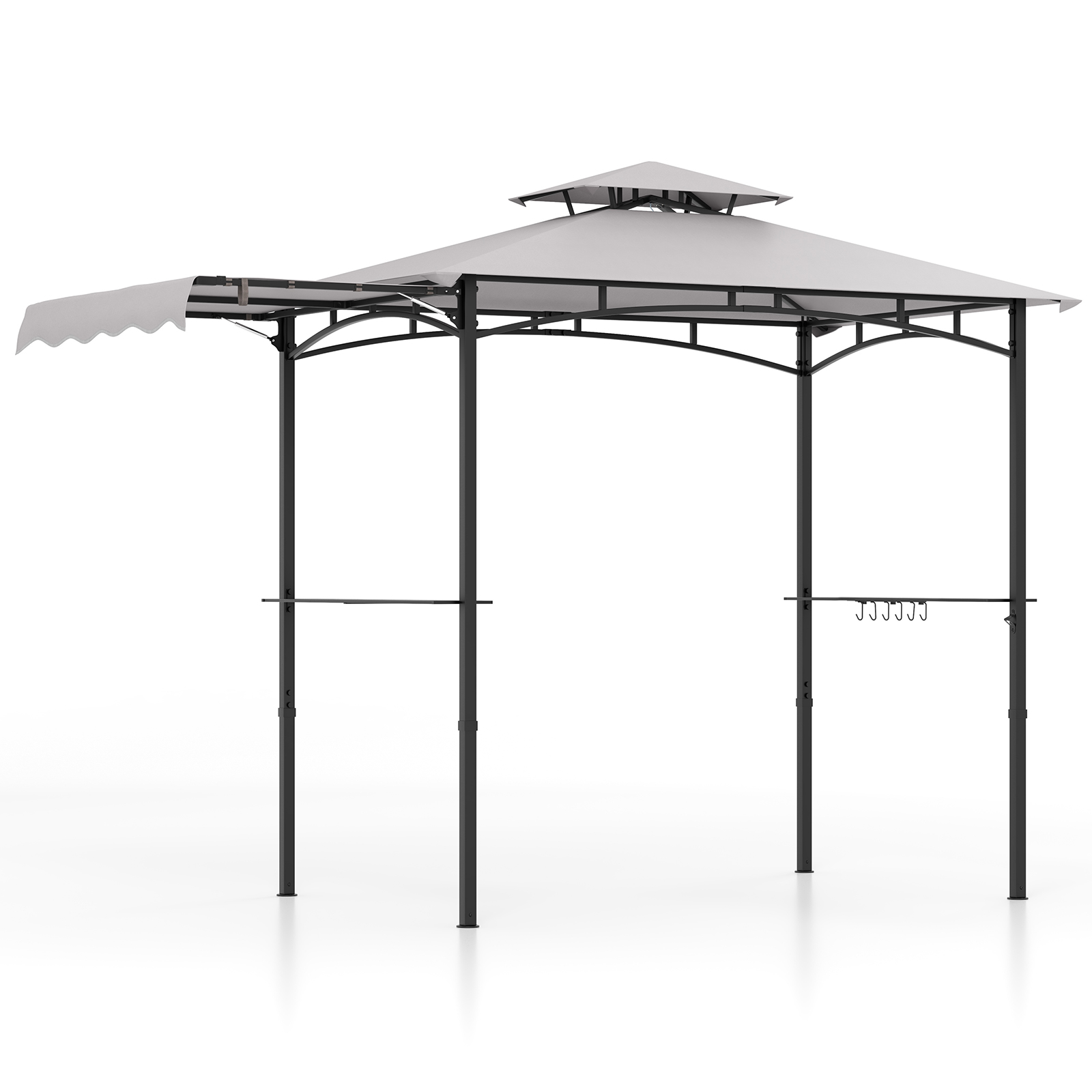 335 cm x 152 cm grillikatos sivumarkiisilla ja kaksikerroksisella katolla - harmaa