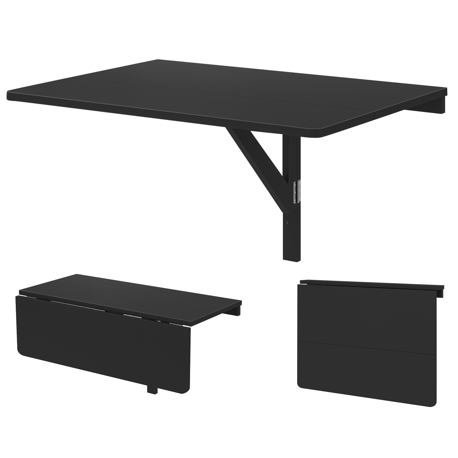 80 cm x 59,7 cm seinälle kiinnitettävä kokoontaitettava pöytä pieniin tiloihin - musta