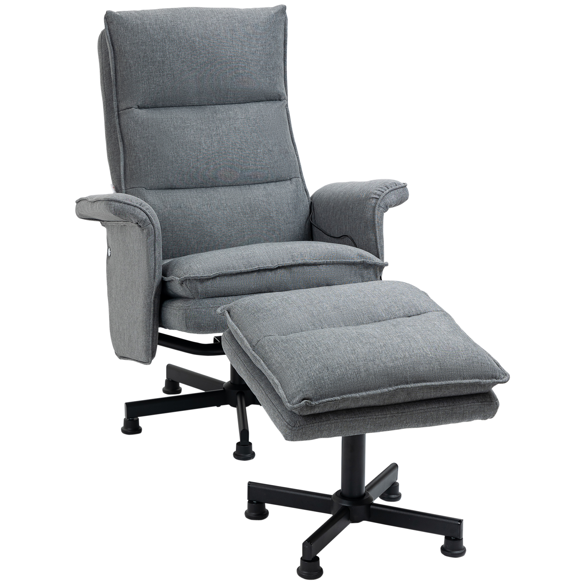 Hierontatuoli jalkatuella, 8 värinäpäätä, 1 kaukosäädin, 1 sivutasku, harmaa