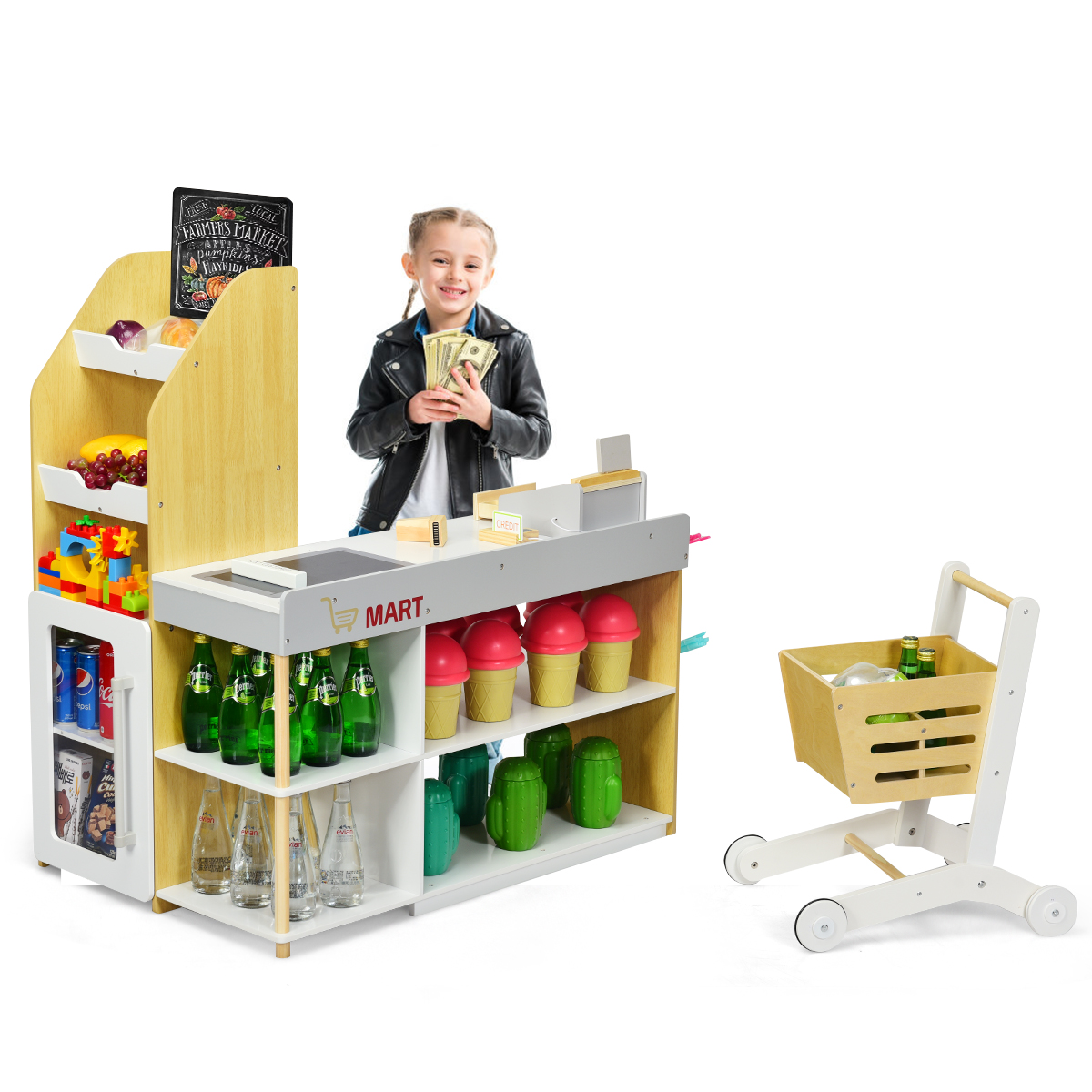 Supermarket-leikkisetti ostoskärryillä taaperoille