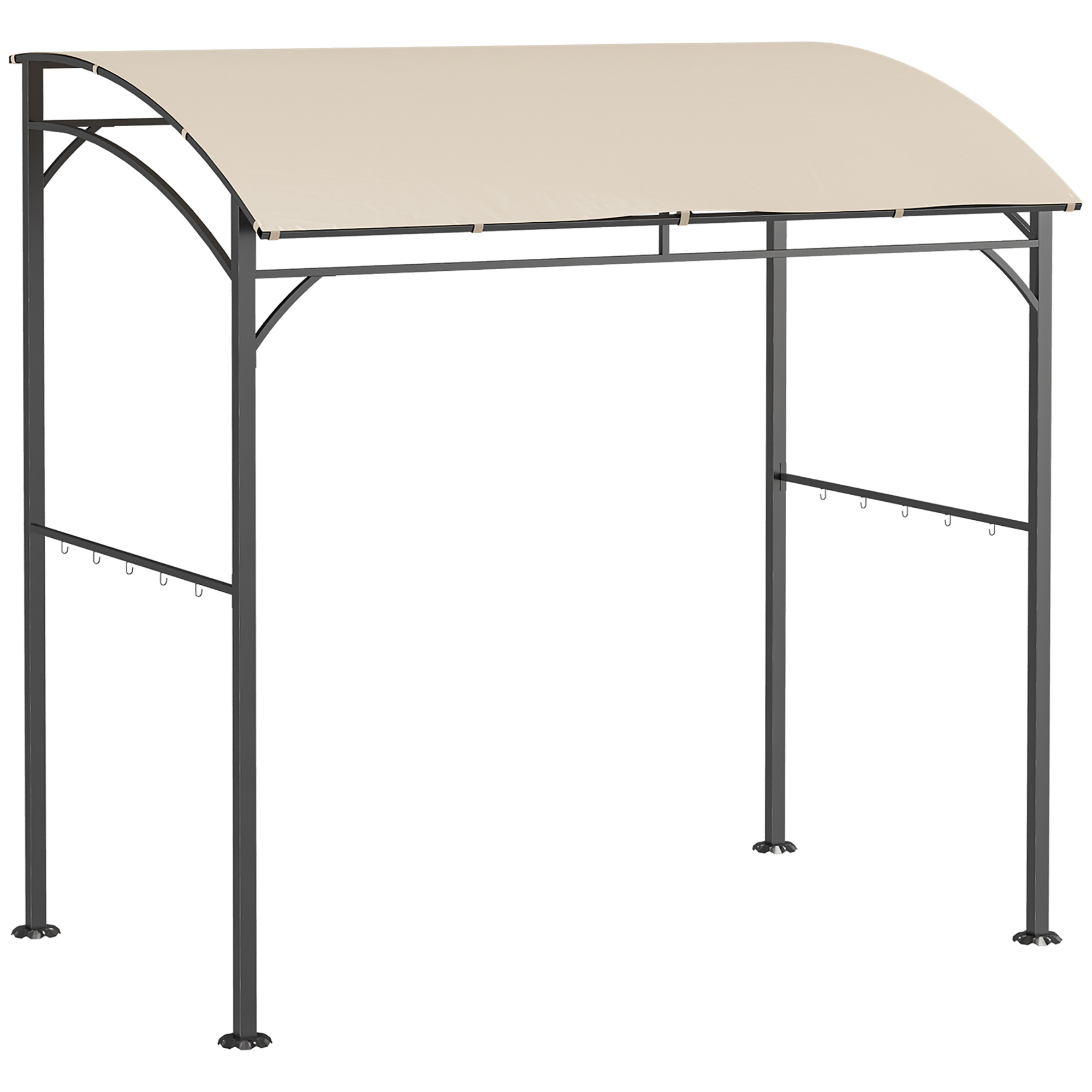Grillpaviljon grilli varikatus vihmakate söögiriistade konksud terasraam beež+must 215 x 150 x 182/220 cm