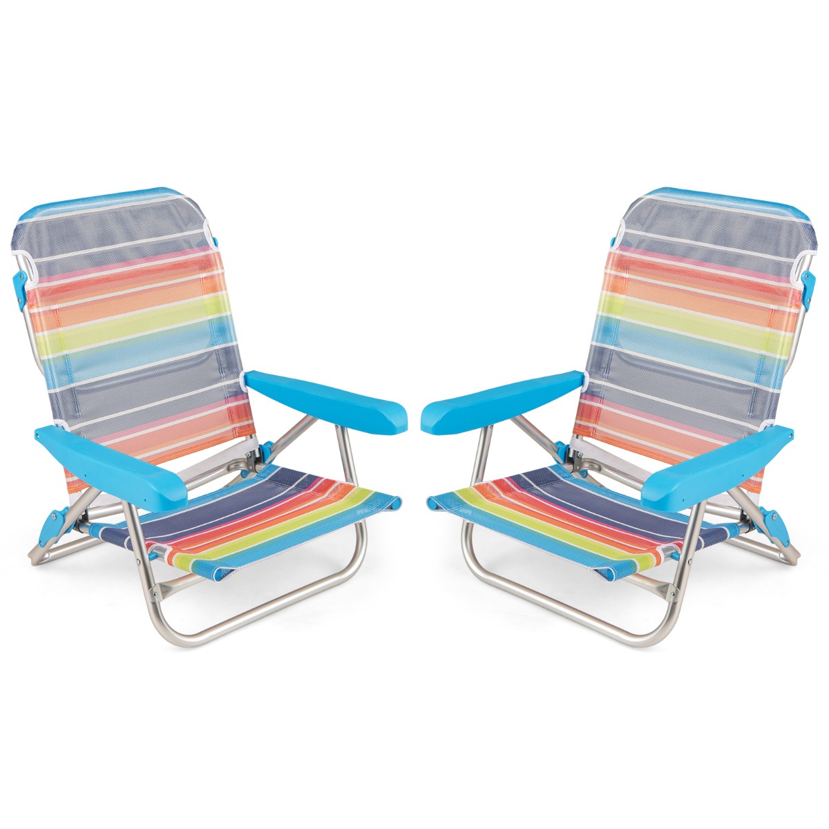 2 kpl kokoontaitettavia rantatuoleja käsinojilla ja kantohihnoilla - Värikäs-S