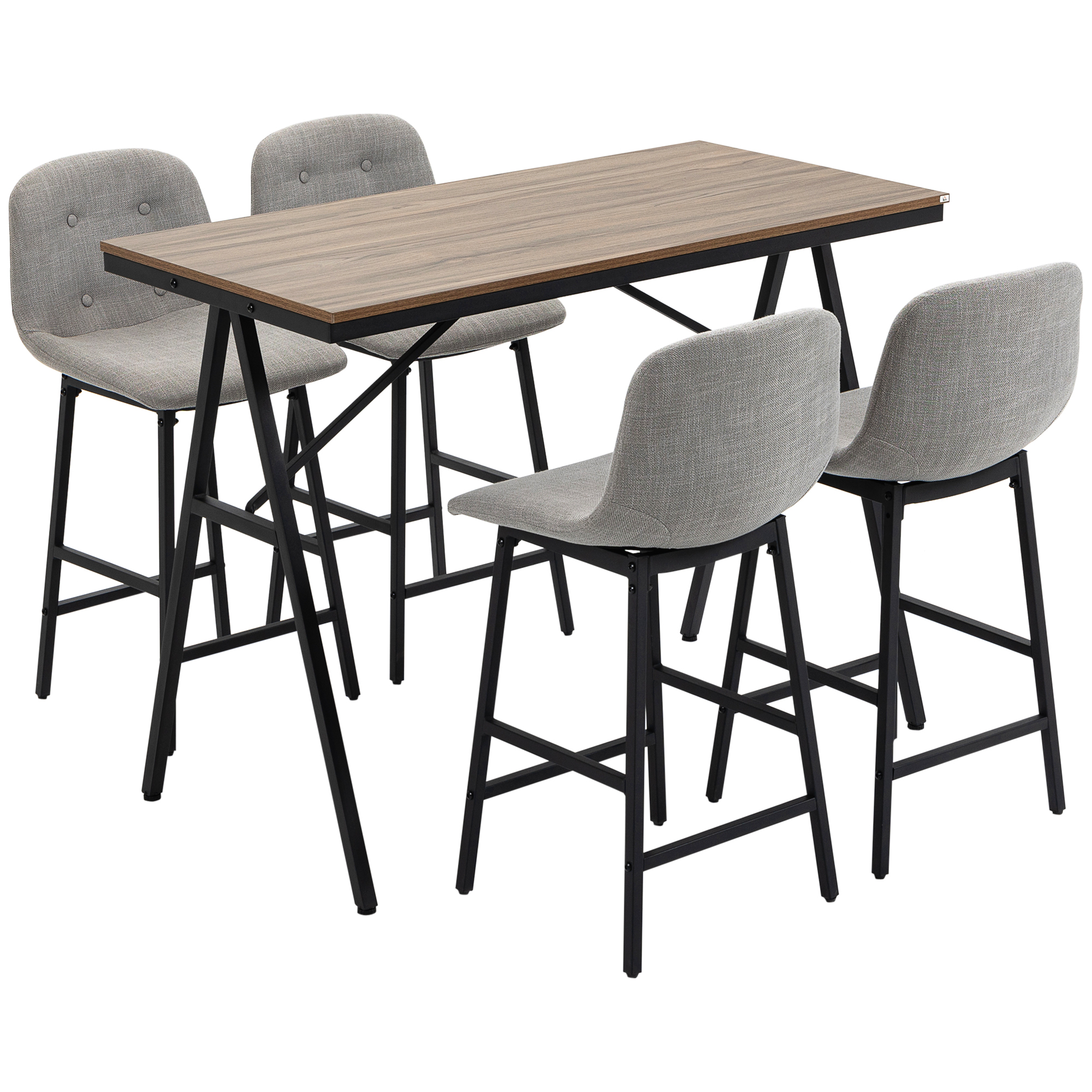HOMCOM baarilaud baaritoolidega tööstusdisainis nööpidega kaunistatud 120 cm x 60 cm x 91 cm helehall