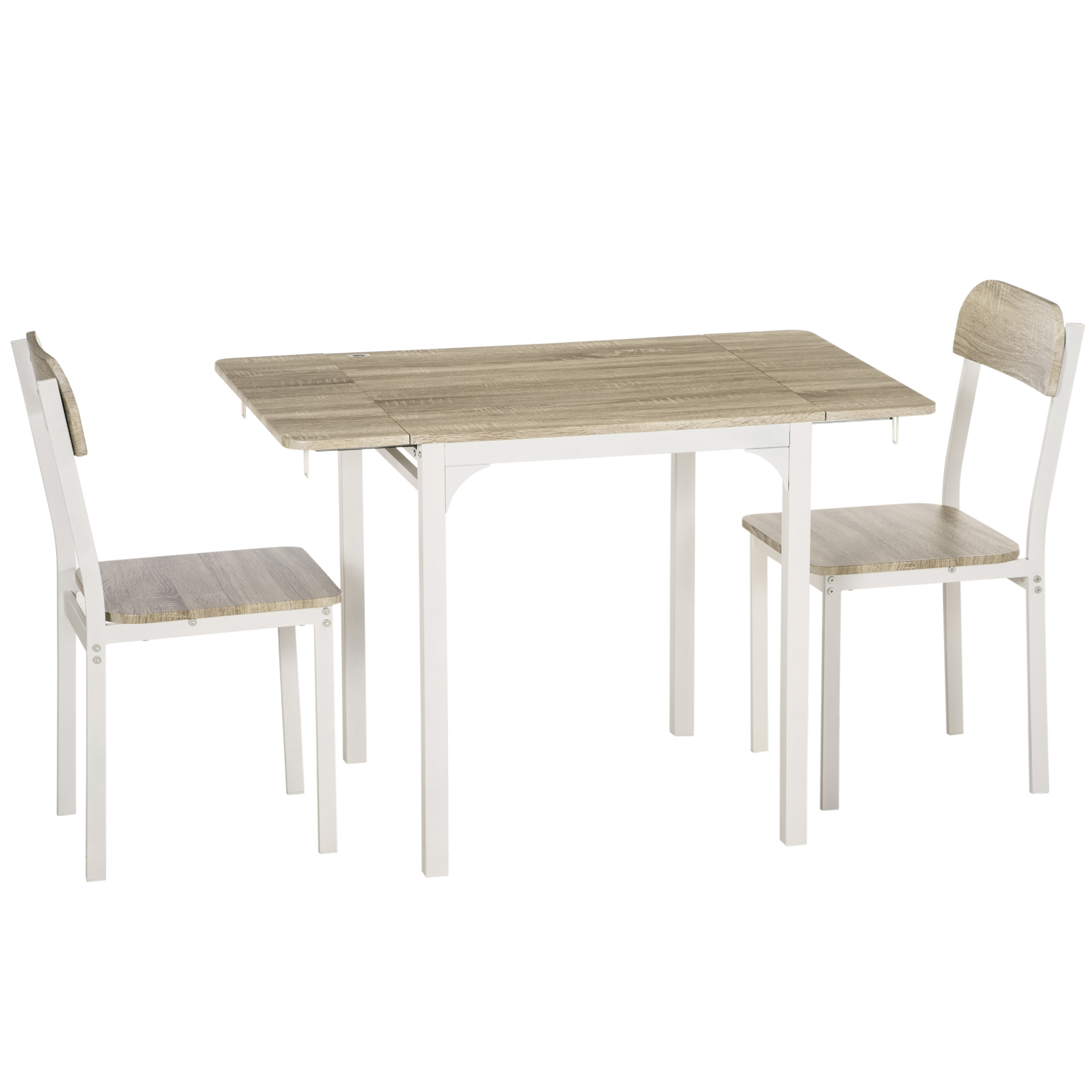 2-osainen istuinryhmä, kokoontaitettava ruokapöytä ja 2 tuolia, kokoontaitettava pöytä, 110 cm x 70 cm x 75 cm, valkoinen + luonnonvärinen