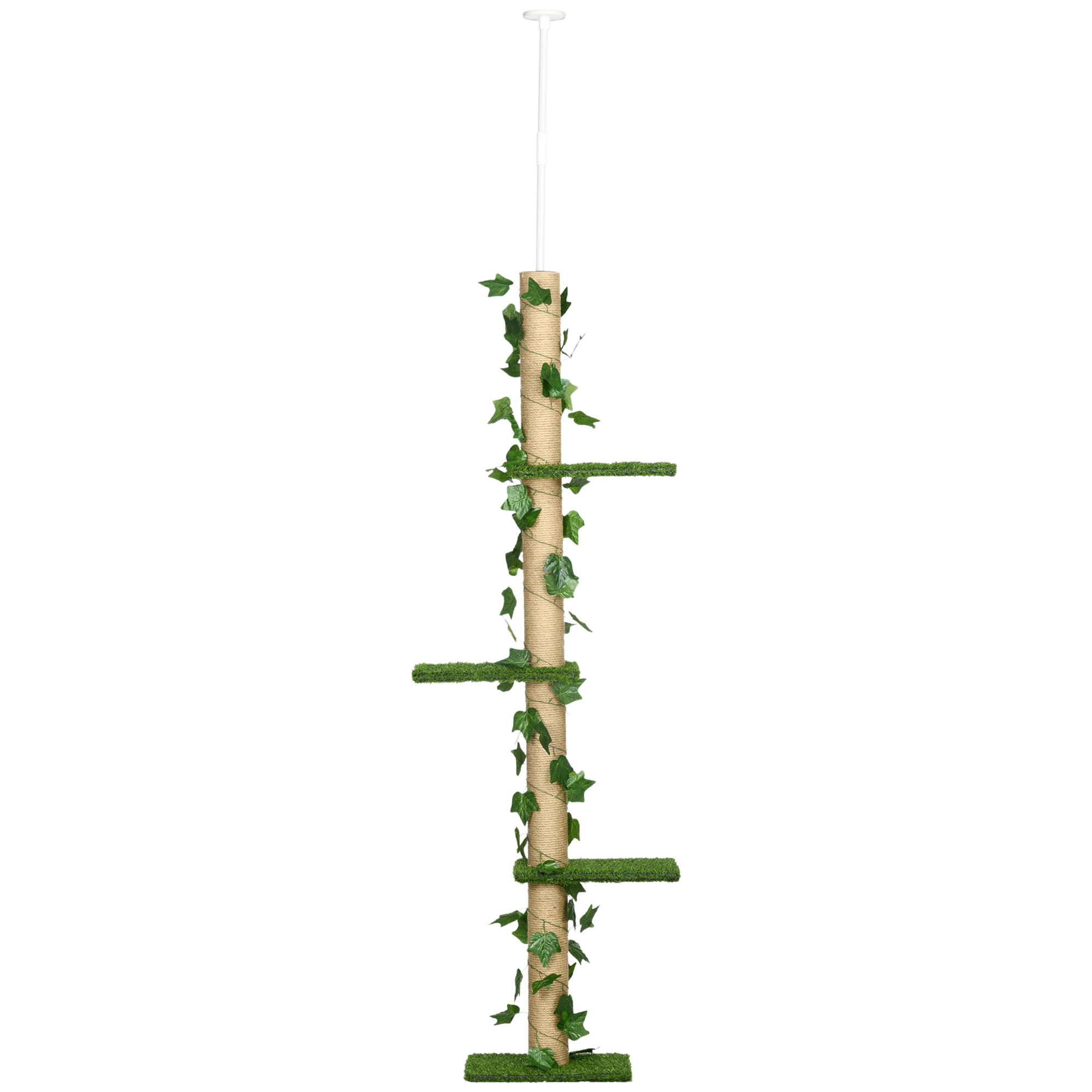 Kissapuu, korkeussäädettävä 202-242 cm, liukumaton, juuttiköysitolpat, lastulevyä, vihreä/keltainen