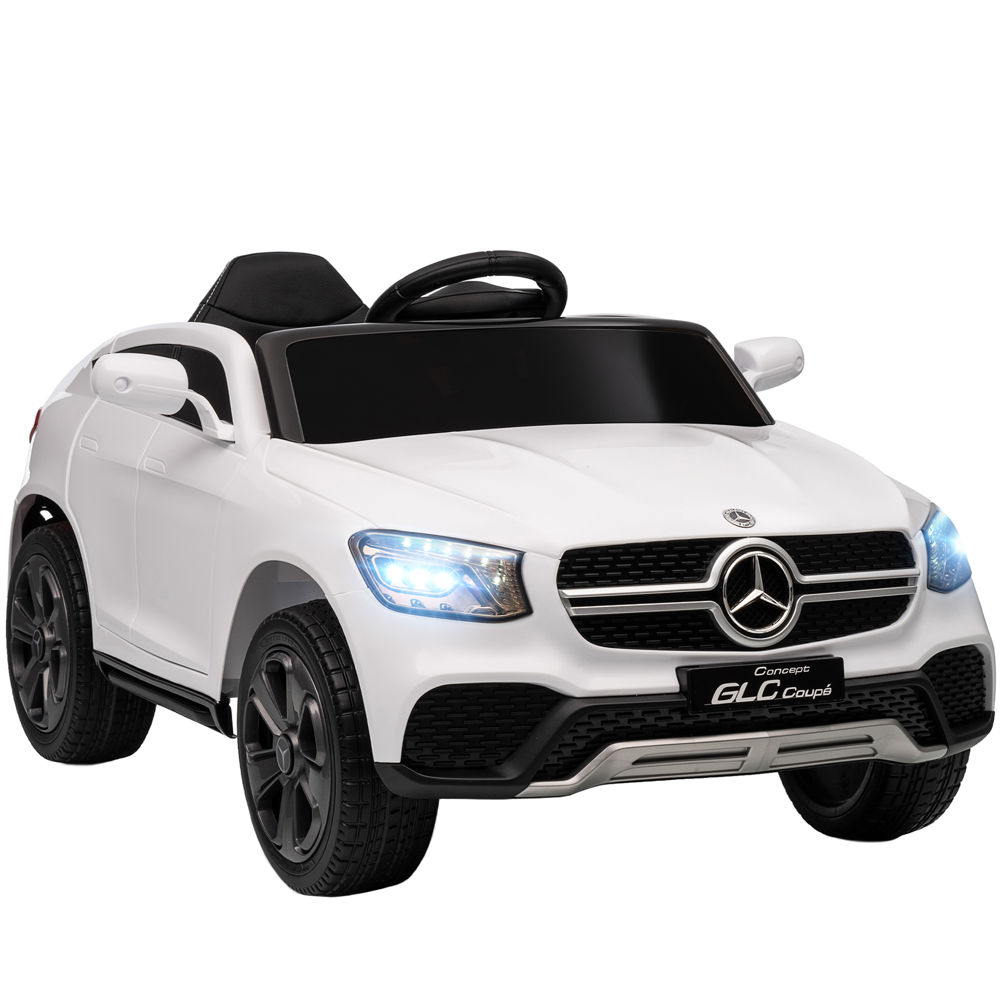 Sähköauto lapsille, 12 V lastenauto kaukosäätimellä, LED-valot, musiikki, 3 nopeutta, 3-6 vuotta, valkoinen