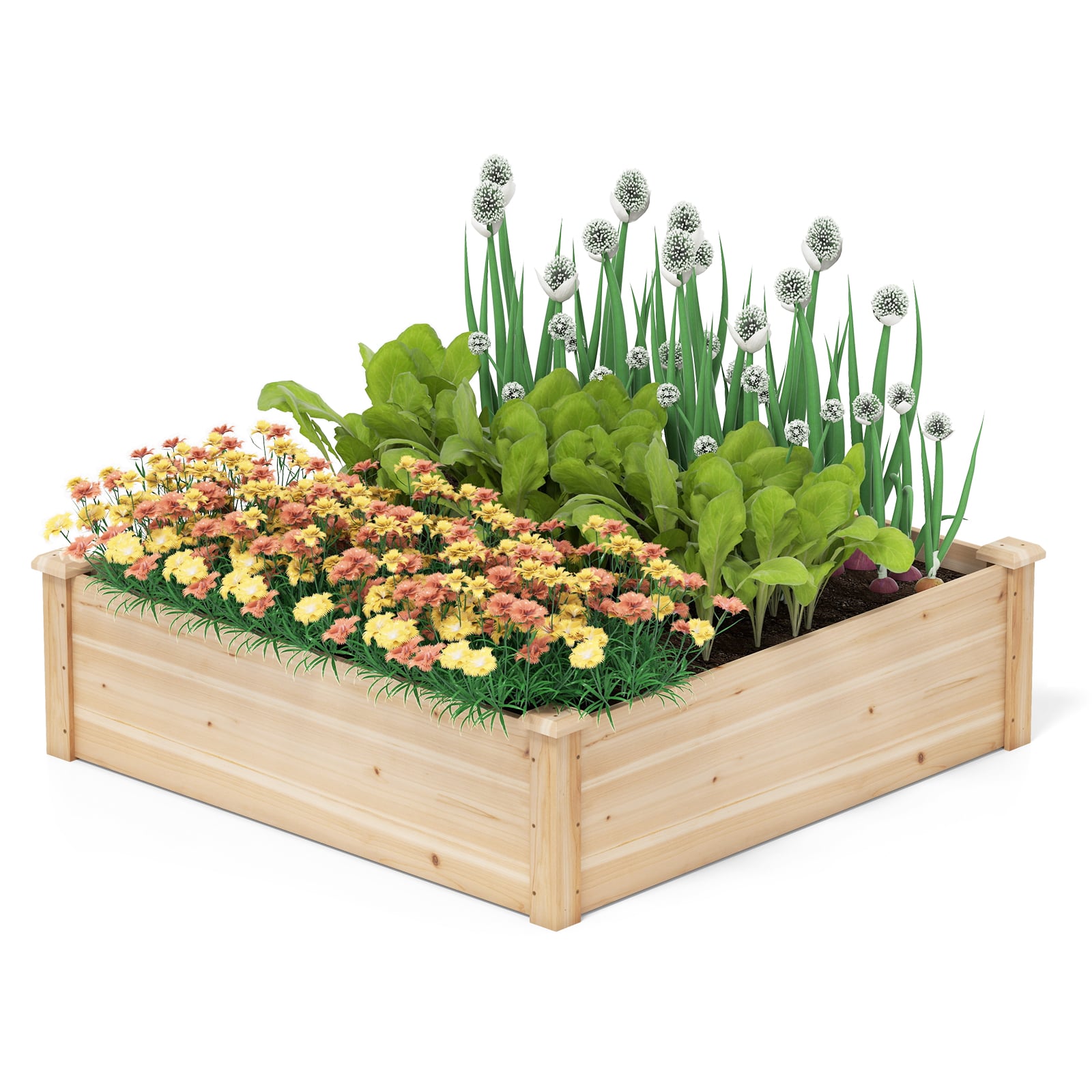 102 cm x 102 cm ulkokäyttöön tarkoitettu puinen kohopenkki - luonnonvärinen