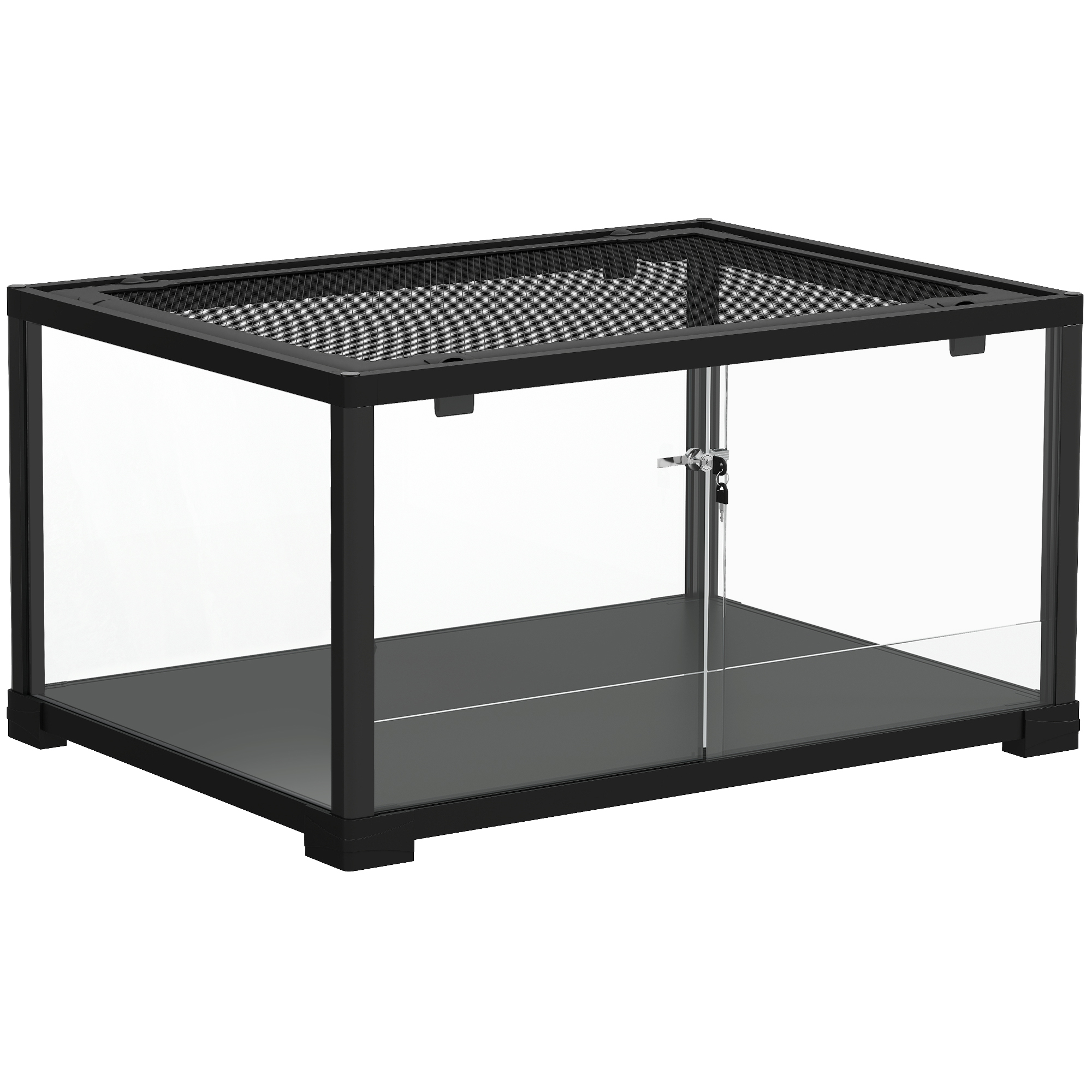 Matelijaterraario, 86 litran vivarium liukuovella, lukittava, liskoille, hyönteisille, hämähäkeille, gekoille, 60 x 45 x 32 cm, musta