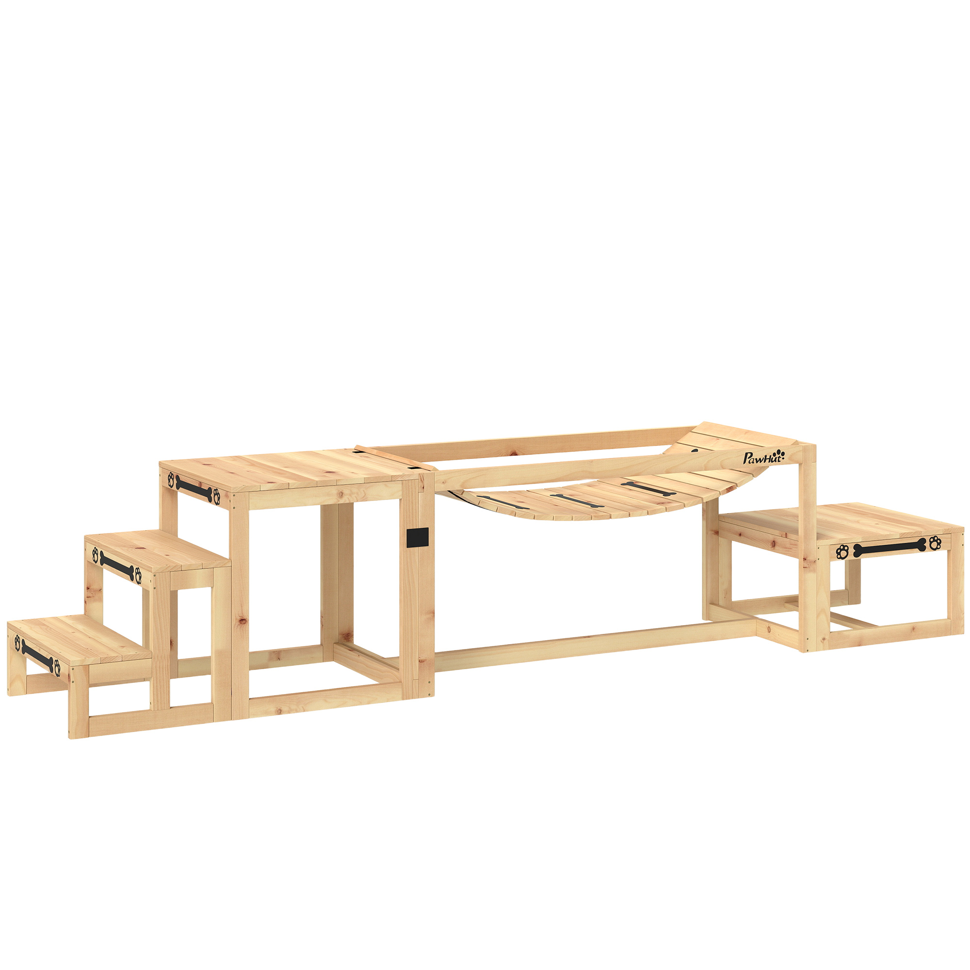 Agility-setti koirille, koiran koulutusrakennelma sillalla, portailla, lavalla, kuusipuusta, suurille koirille jopa 40 kg
