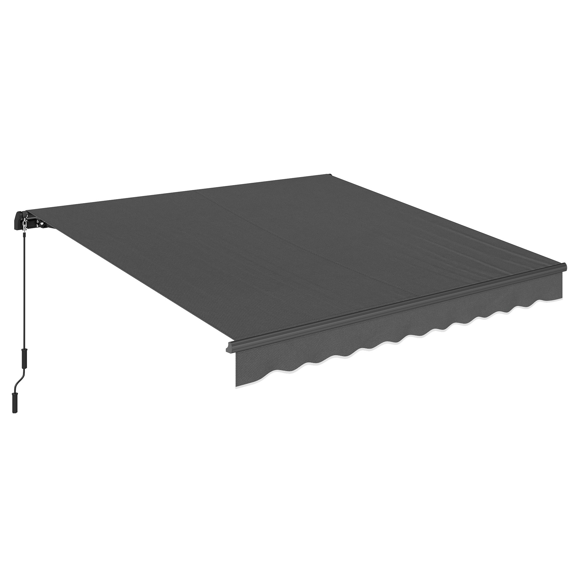 Taittuva varsimarkiisi 350 x 300 cm, sisältää kampikammion ja seinäkiinnikkeen, säädettävä kulma