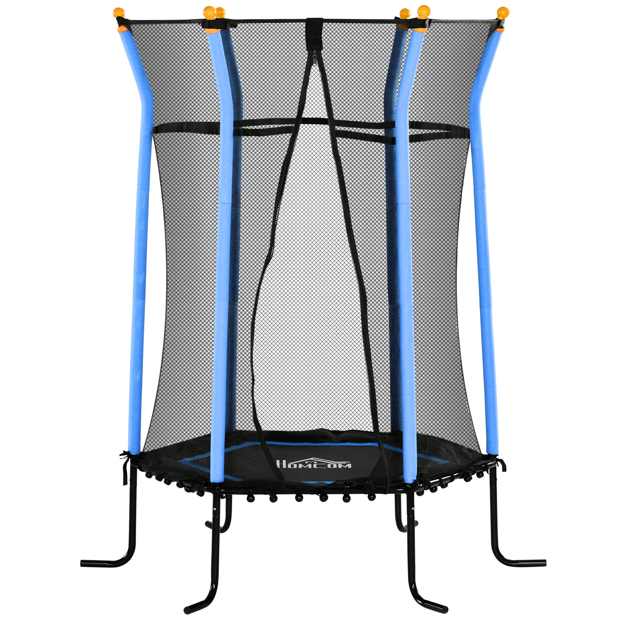 Lasten trampoliini, 122 x 111 cm, turvaverkolla, pehmustettu, terästä, kantavuus jopa 50 kg, musta ja sininen