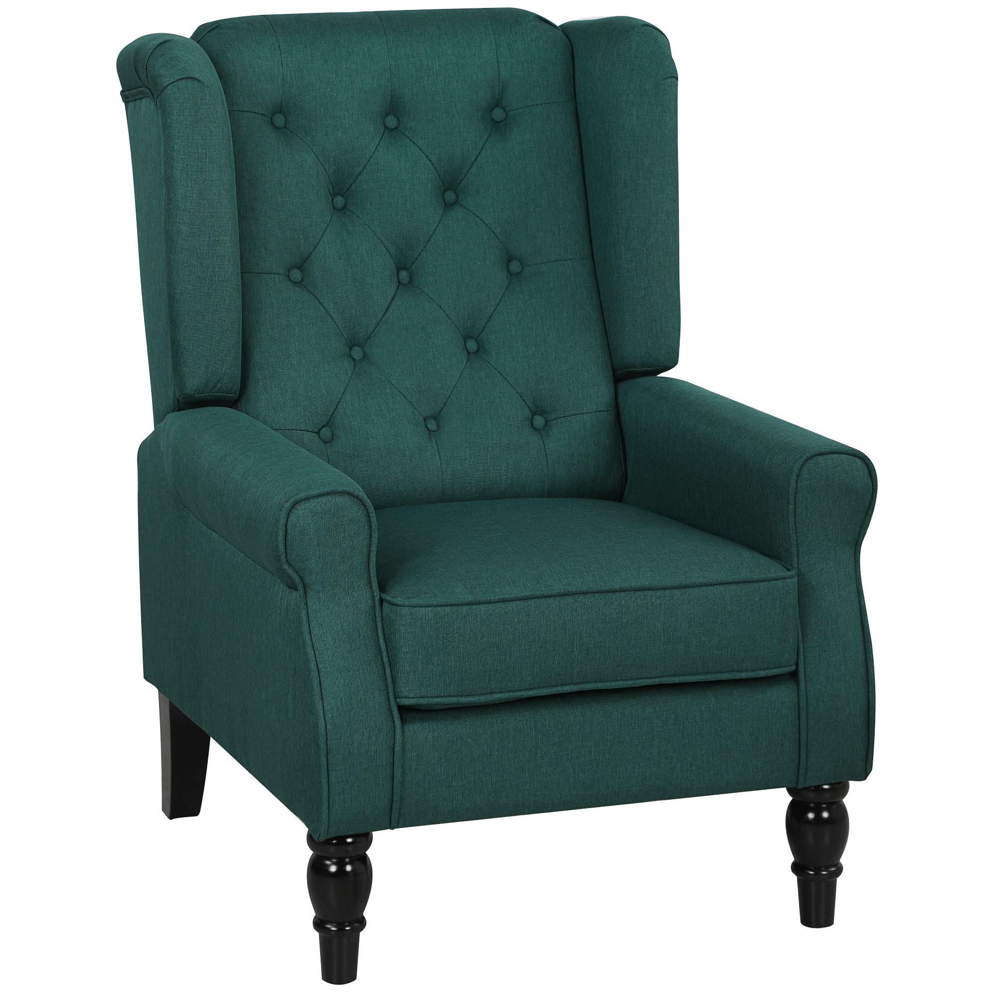 Elegantti siipiselkänojatuoli, paksusti pehmustettu, irrotettava päällinen, 74 x 86 x 102 cm, tummanvihreä