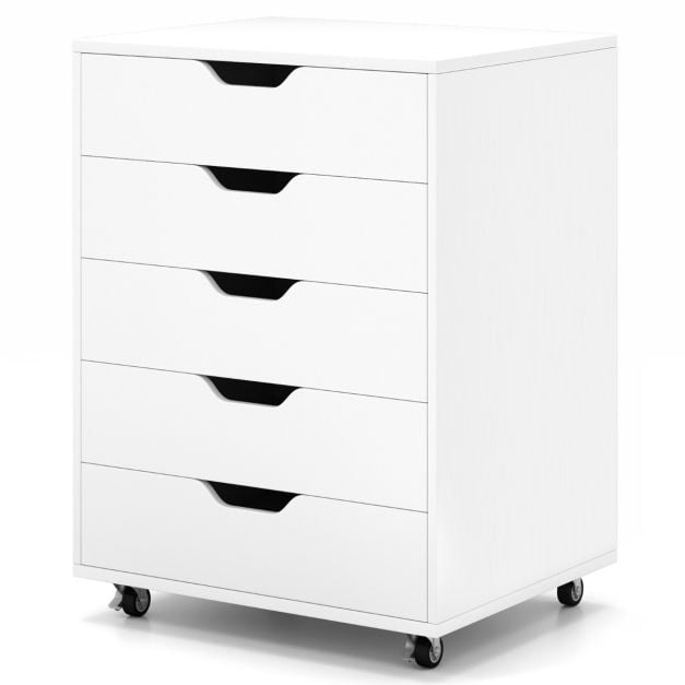Ratastel kontorikapp ja mobiilne dokumendikapp 5 sahtliga (48 x 39,5 x 65,5 cm), valge