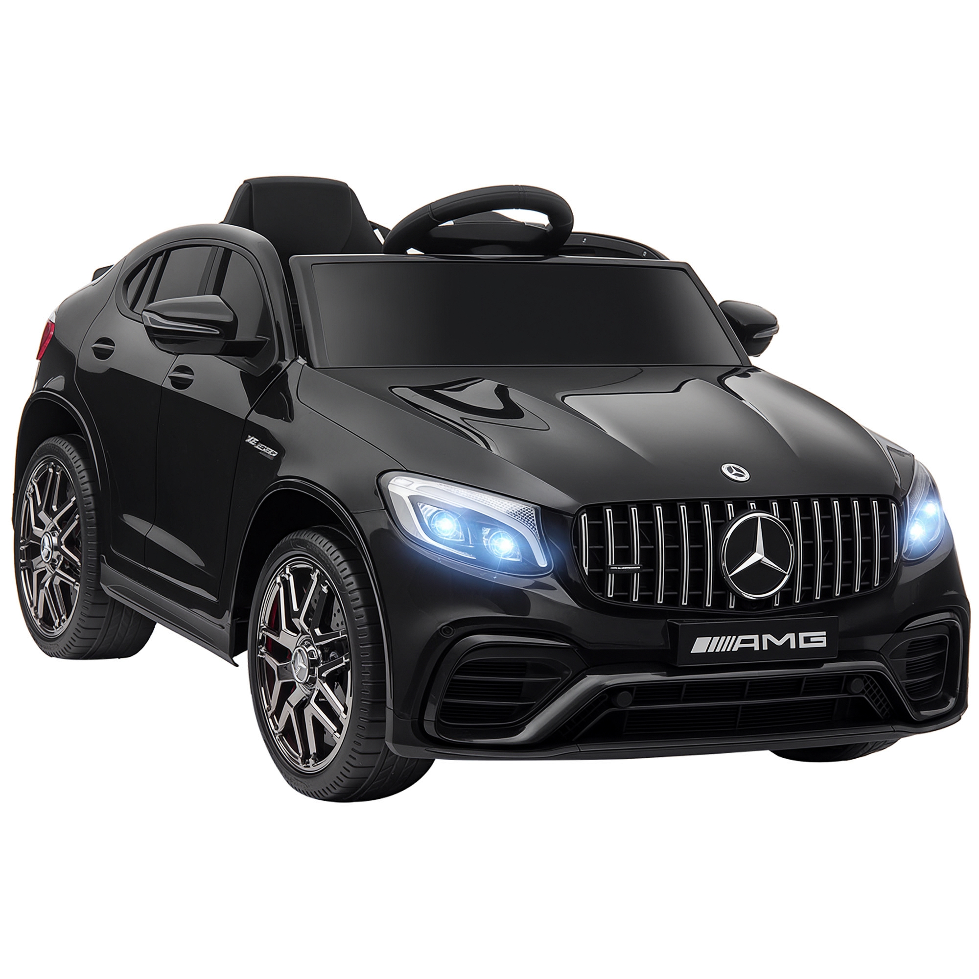Lasten sähköauto Mercedes-Benz AMG GLC63S COUPE 12V, ajettava auto 2.4G kaukosäätimellä, 2 moottoria, lasten ajoneuvo äänimerkillä, musiikilla, turvavyöllä, sähköauto 37-60 kuukauden ikäisille, musta