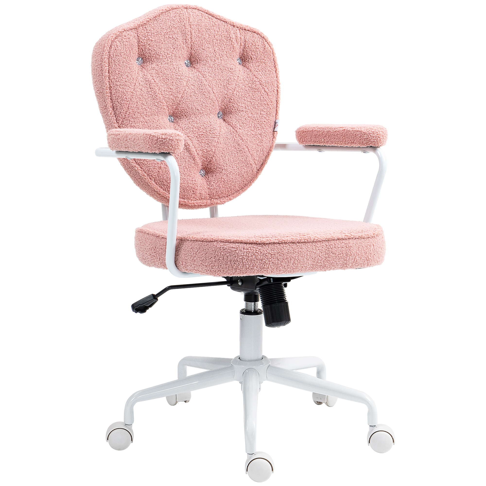 Kaunis toimistotuoli napeilla, pehmeällä päällisellä, korkeussäädettävä, pinkki