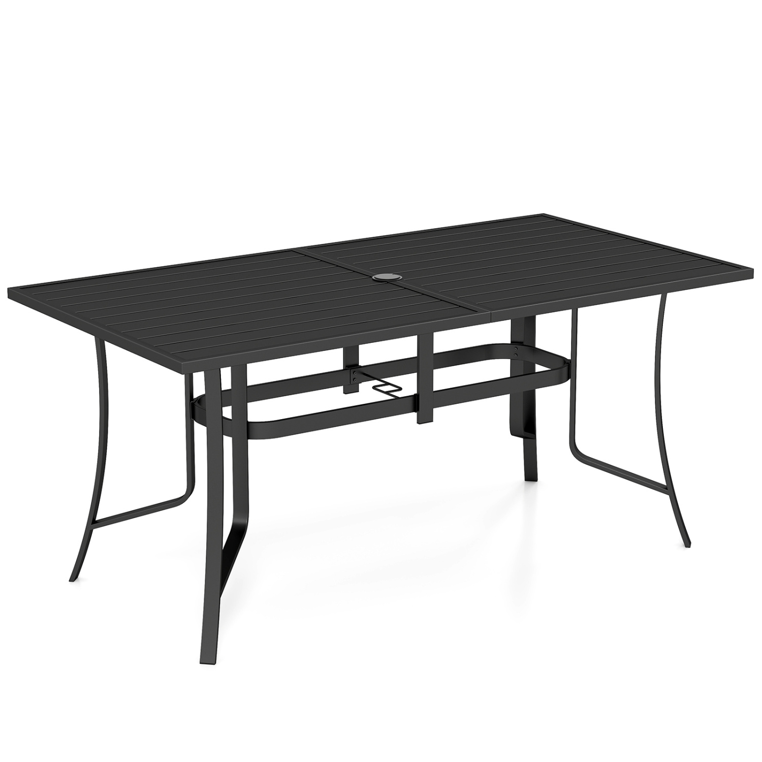 Ristkülikukujuline metallist aialaud ja suur söögilaud õue 6 inimesele (mõõdud u 160 x 84 cm / 63 x 33 tolli), must