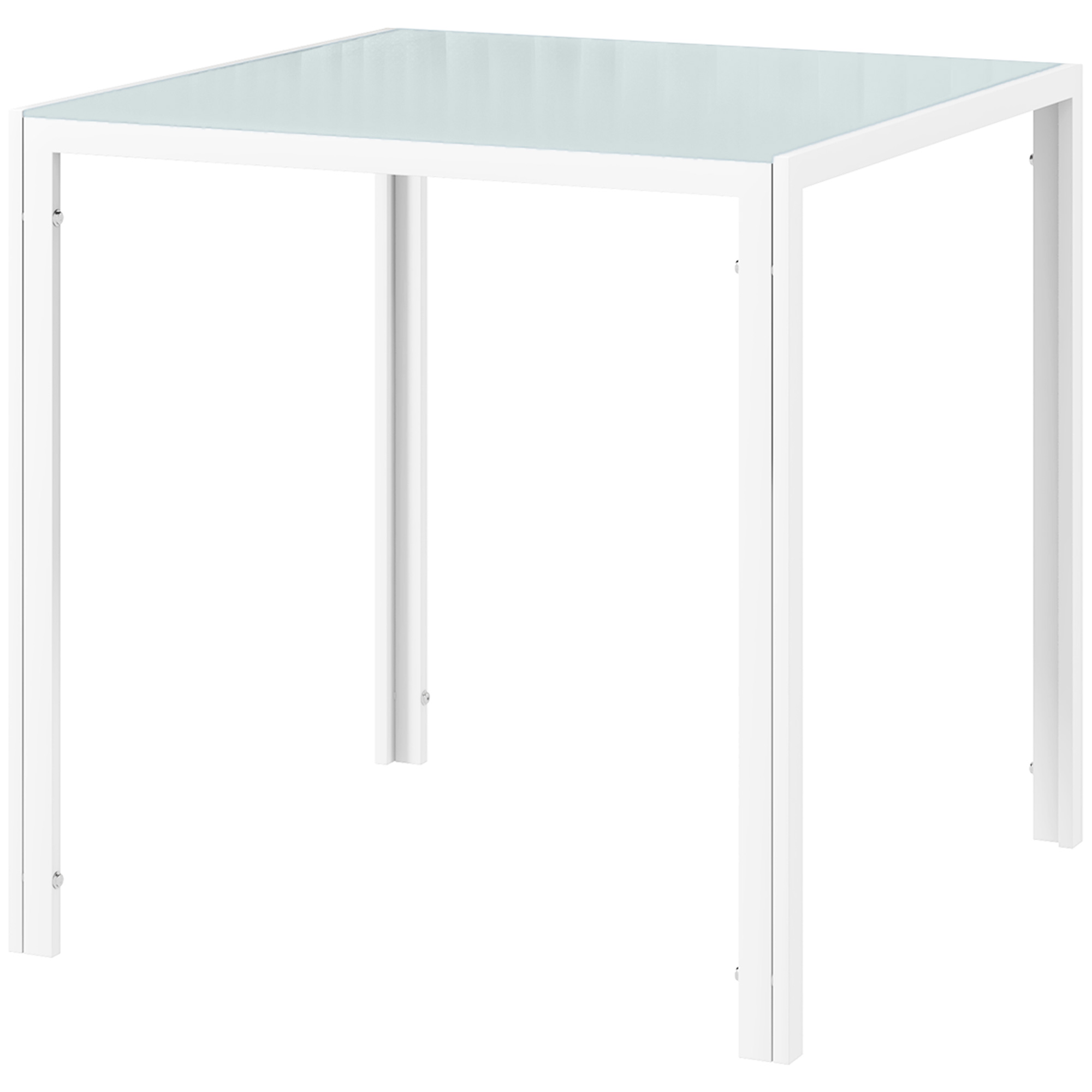 Neljän hengen neliönmuotoinen ruokapöytä, karkaistusta lasista valmistettu pöytälevy, keittiöön ja ruokailutilaan, 75 x 75 x 75 cm, valkoinen