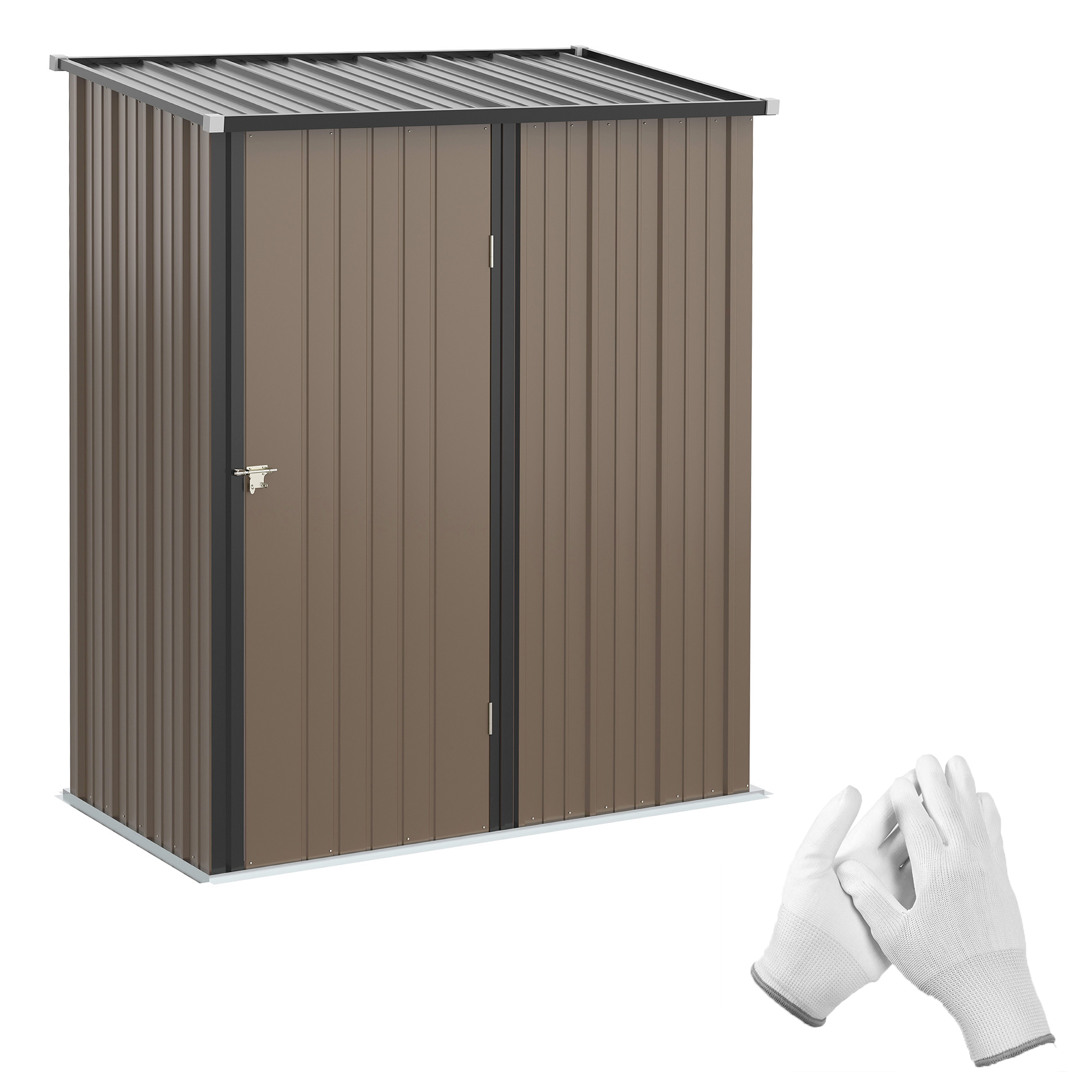 Puutarhavaja 1,34 m² pengerkatolla, lukittava, valmistettu galvanoidusta teräksestä, 161,5 x 94,5 x 196 cm, ruskea