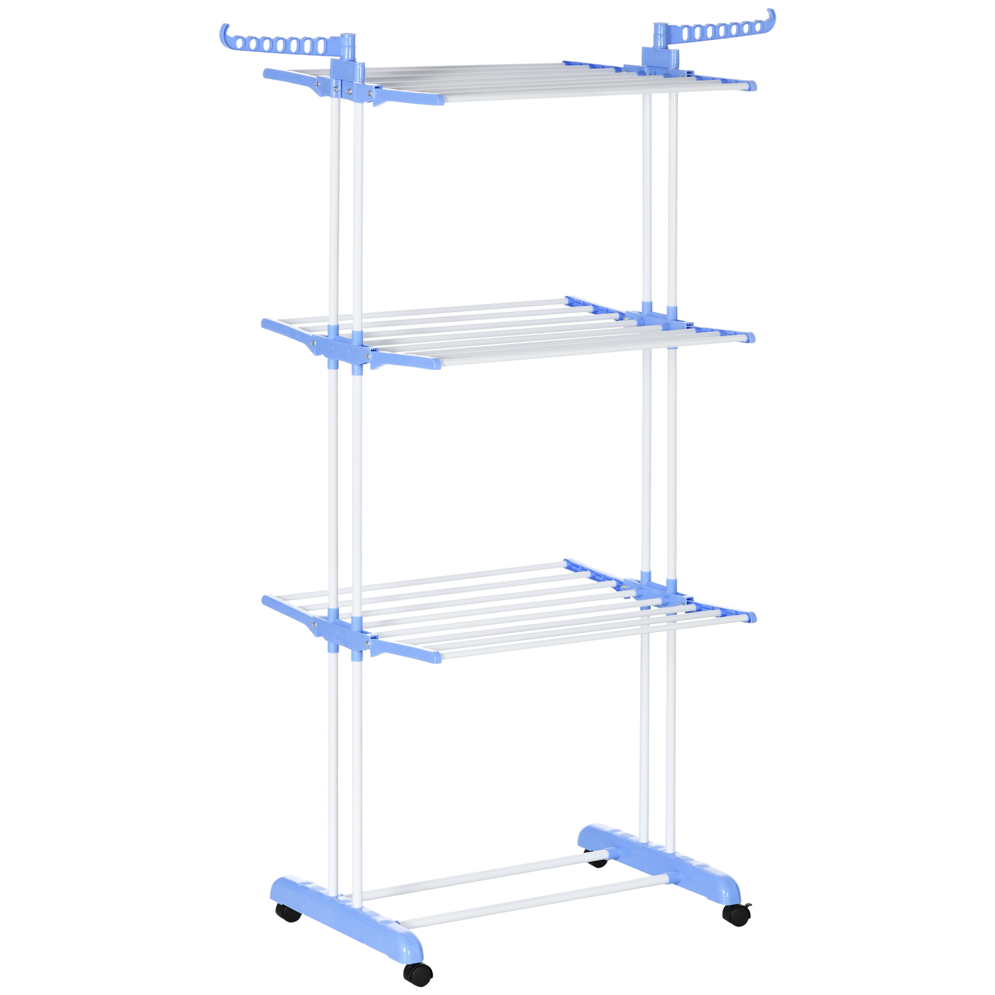 Pesukuivatusrest 4 tasandit kokkupandav 4 ratast ja 2 pidurit metallraam sinine ja valge 73 x 64 x 177 cm