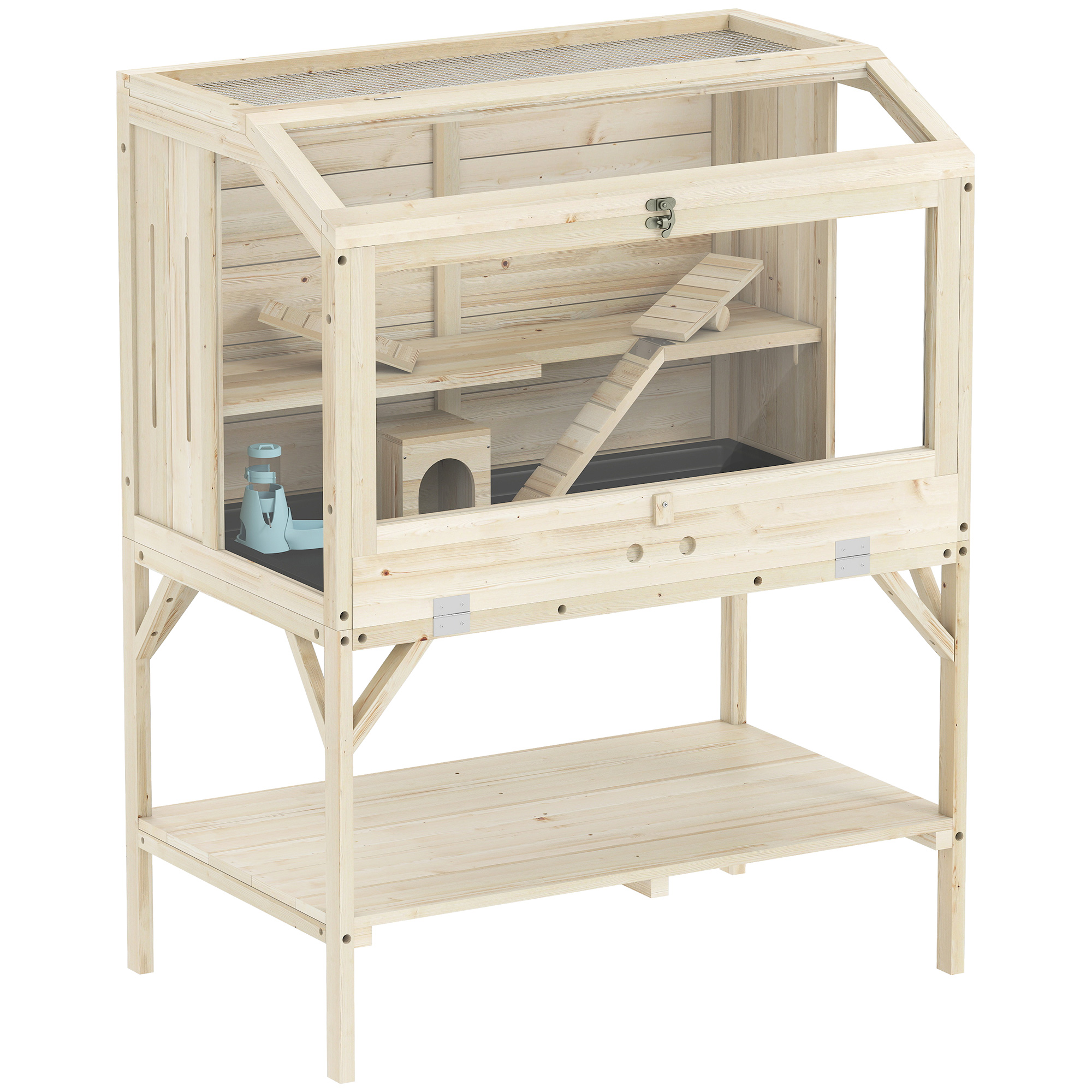 Hamsteripuur 2 taset väikeloomade puur hoiuruumiga tarvikutega 84 x 53 x 110 cm naturaalne puit