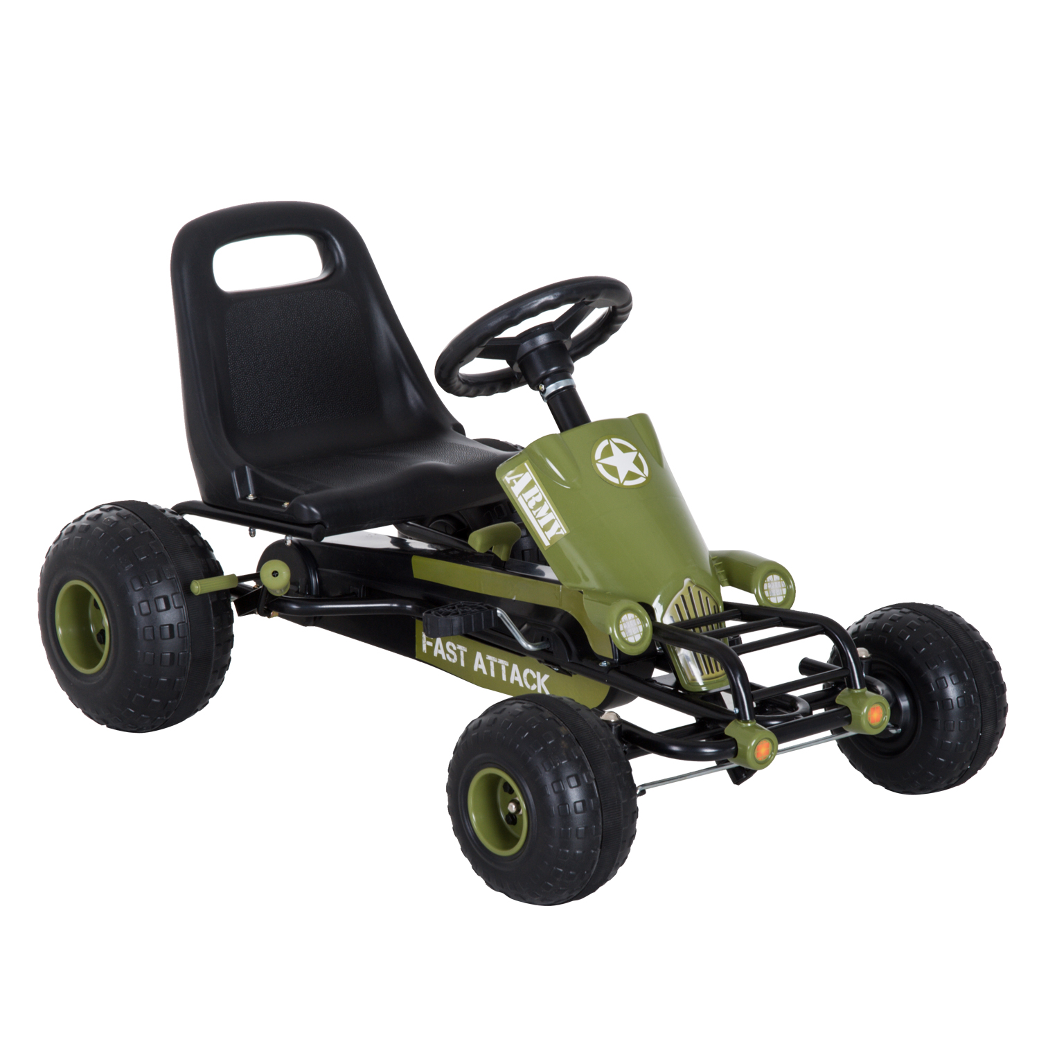 Poljinauto kartingilla, jossa käsijarru, eteen- ja taaksepäin vaihteet, lasten ajoneuvo, poljinauto säädettävällä istuimella 3-6-vuotiaille lapsille, 99 x 65 x 56 cm, vihreä