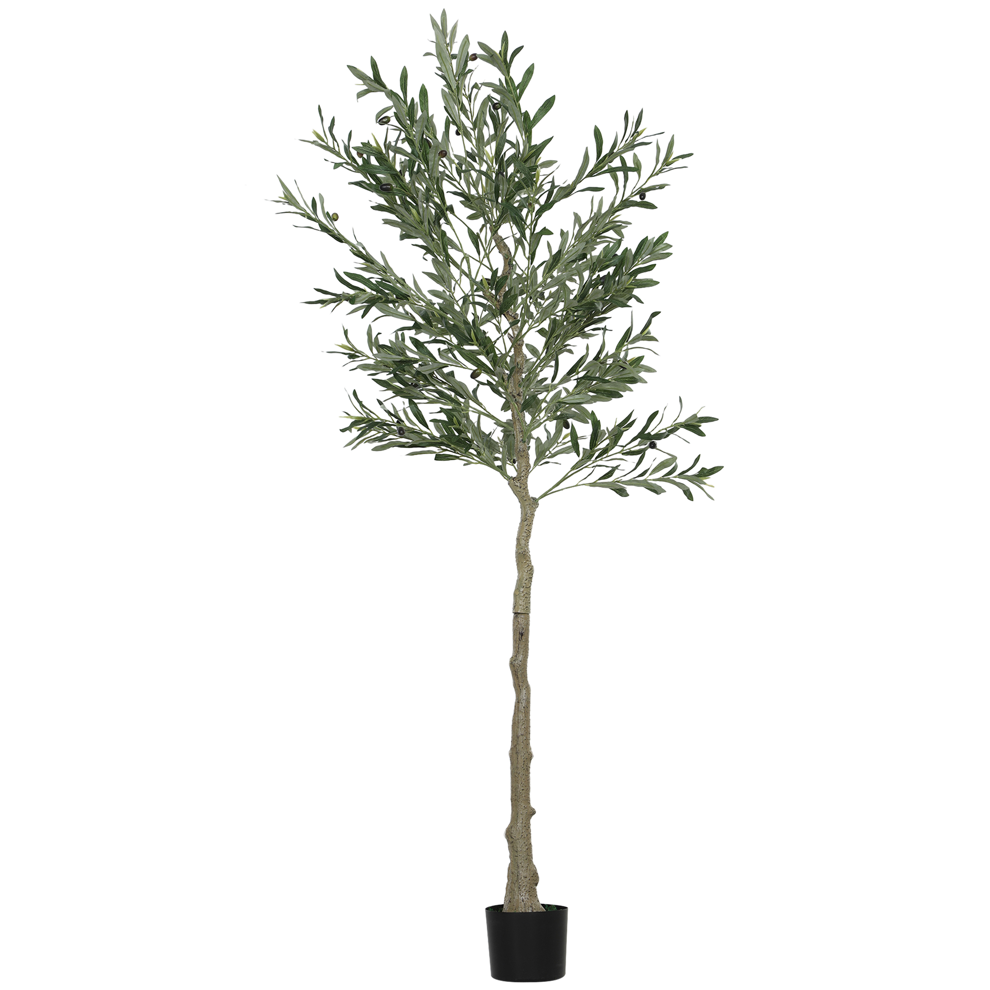 Tekokasvi, keinotekoinen oliivipuu, 180 cm, 900 lehteä, 40 oliivia, tukeva kukkaruukku, koristekasvi, vihreä