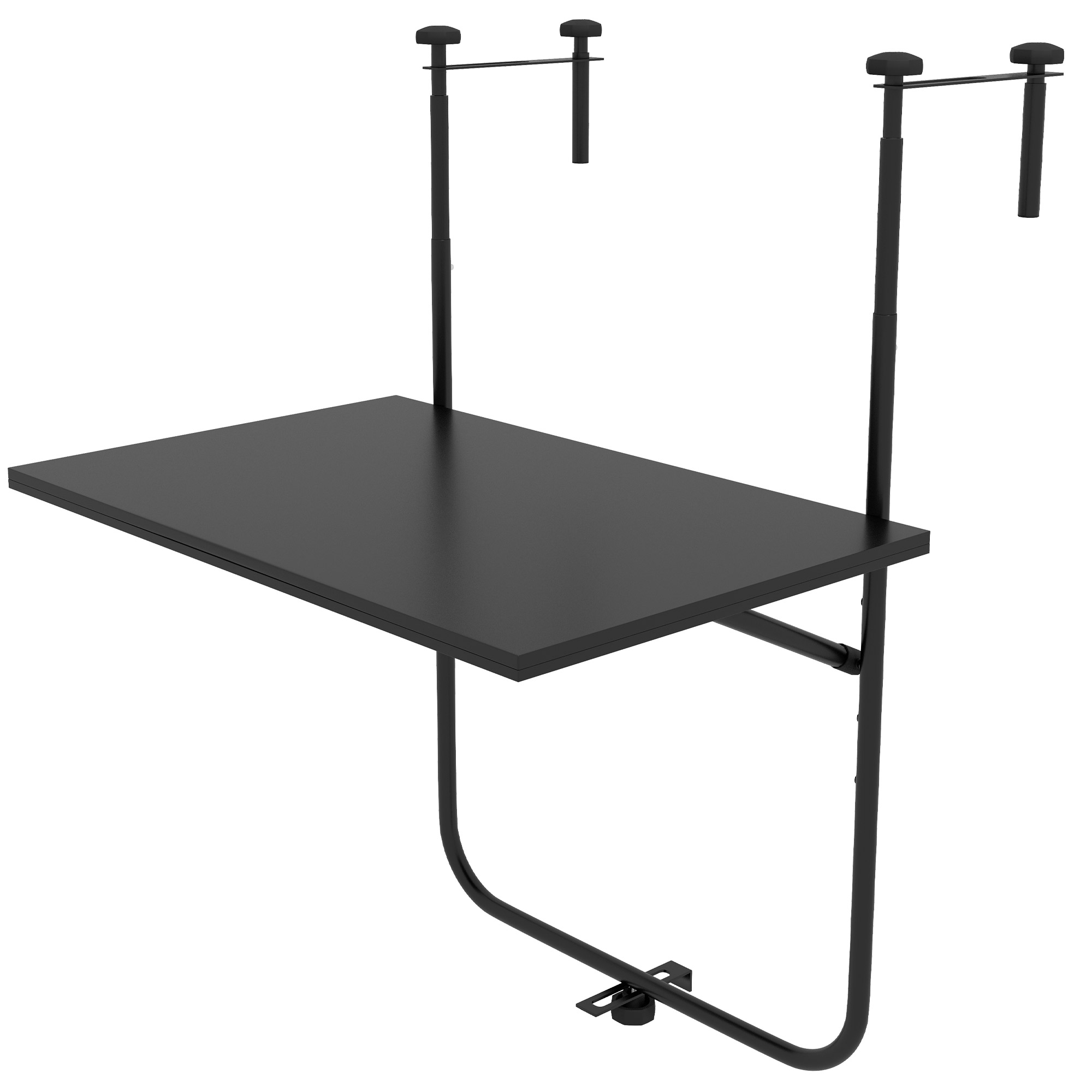 Parvekepöytä, 6-15 cm paksuille kaiteille, säädettävä, ruostumatonta metallia, 62x60x85,5cm, musta