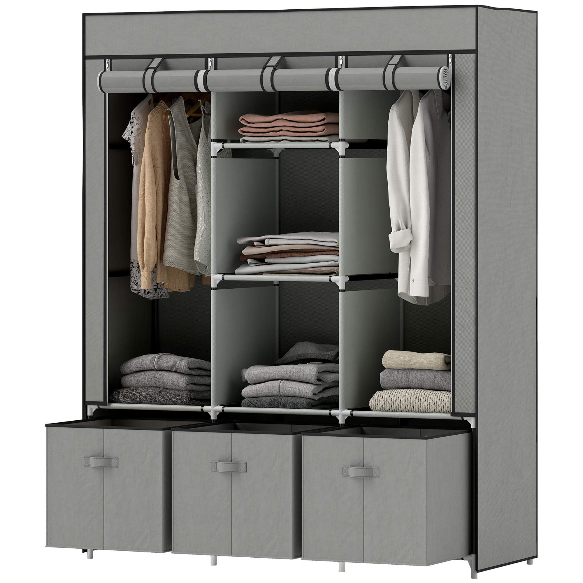 Kokkupandav riidekapp lausriidest 3 sahtliga 125 cm x 43 cm x 162 5 cm helehall