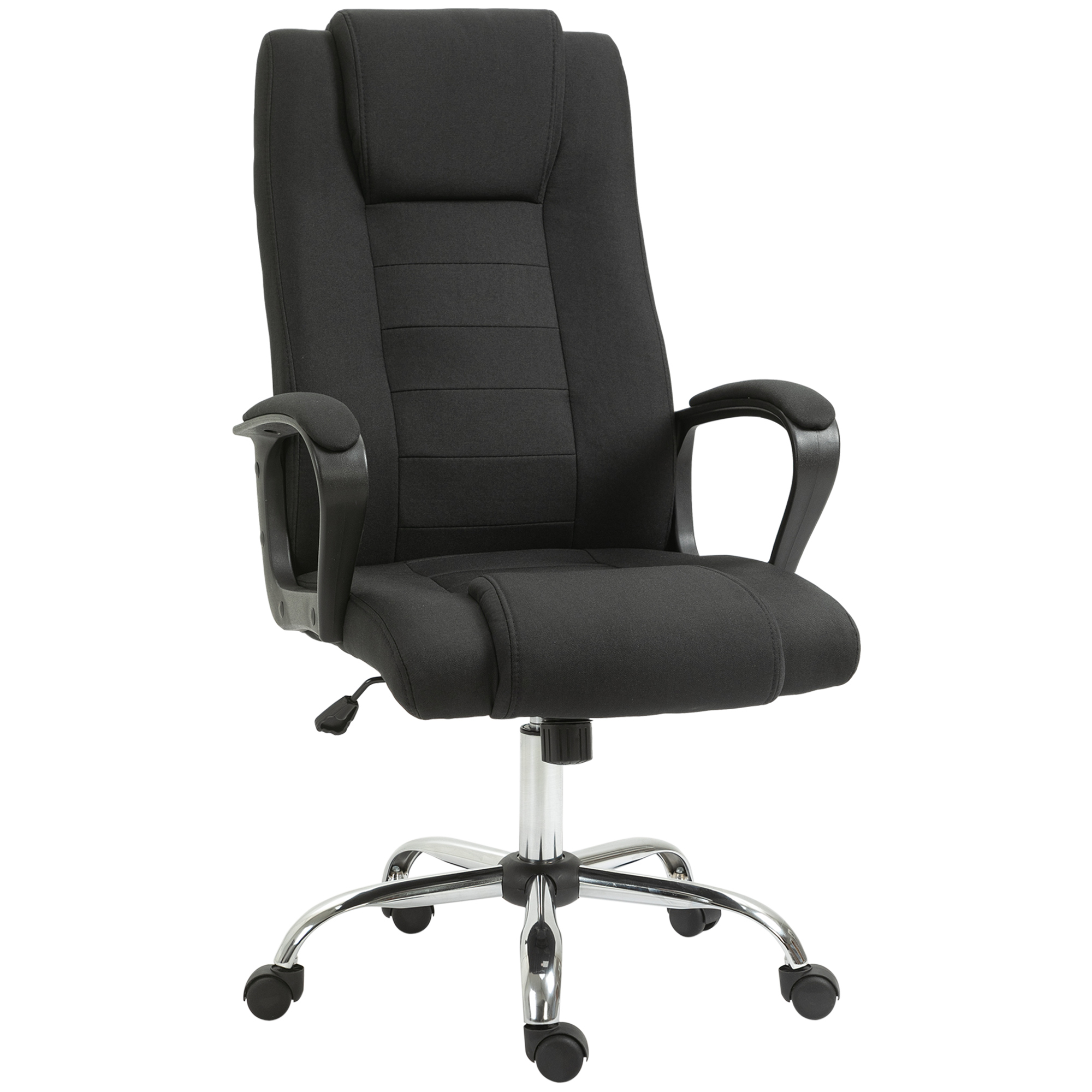 Toimistotuoli, tietokonetuoli keinutoiminnolla, niskatuki, ergonominen työtuoli, kääntyvä, korkeussäädettävä, pellavapintainen musta, 62 x 76 x 110-119 cm