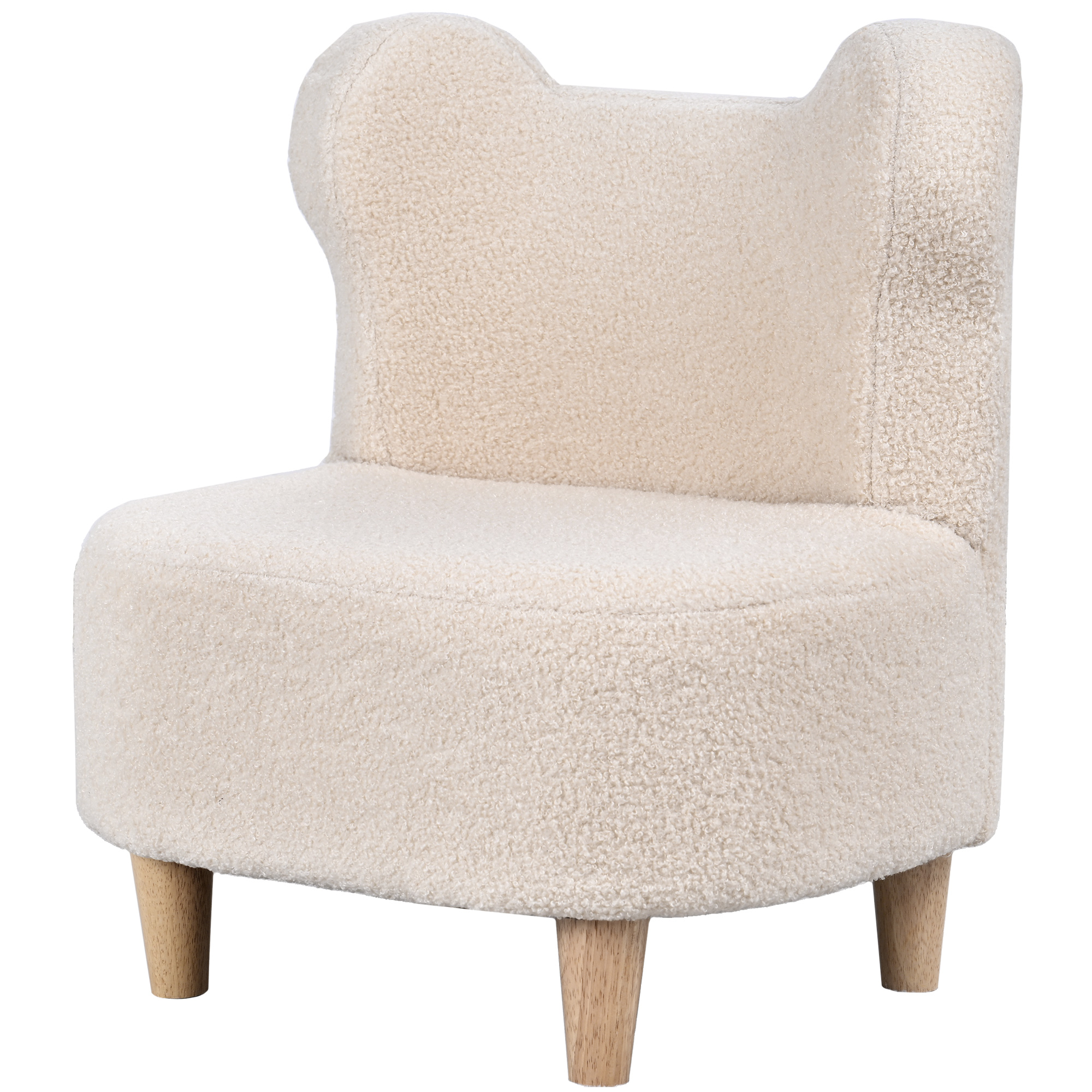 Lasten nojatuoli, pehmolelu nojatuoli karhunkorvilla, fleecepäällinen, vaahtomuovi, beige