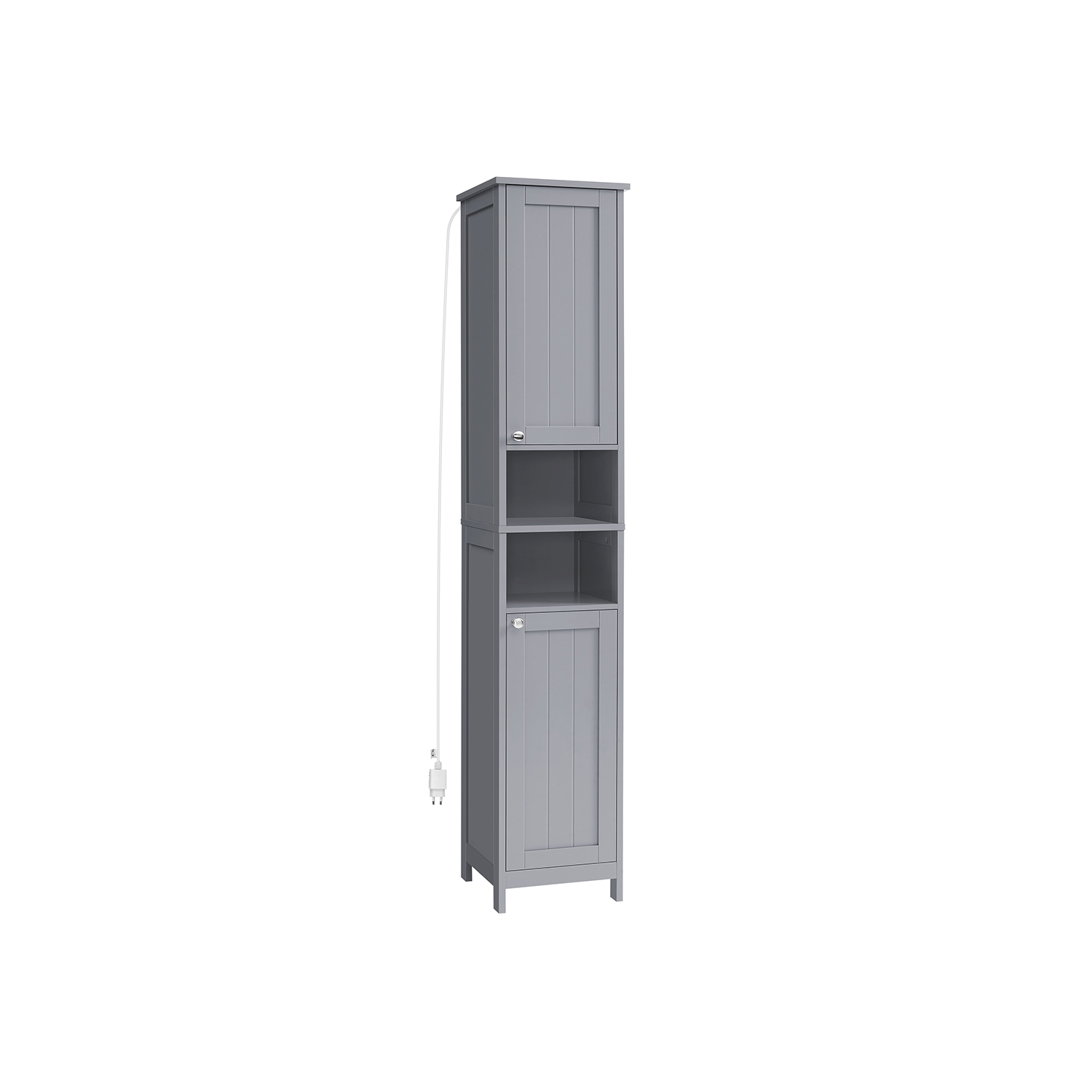Kylpyhuonekaappi, jossa valaistus ja säädettävät hyllyt, kyyhkynen harmaa