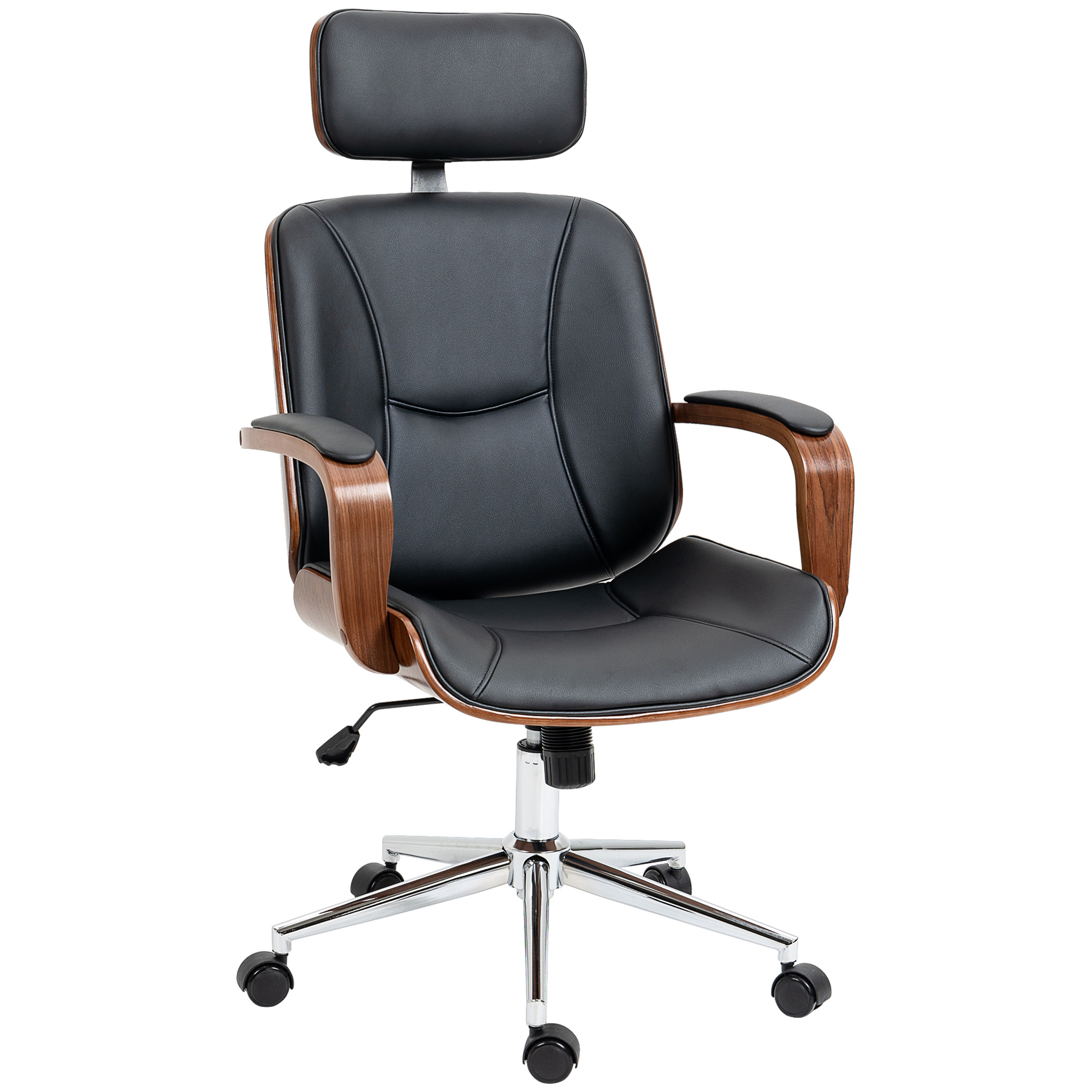 Ergonominen työtuoli korkealla selkänojalla ja irrotettavalla niskatukella kotitoimistoon, musta
