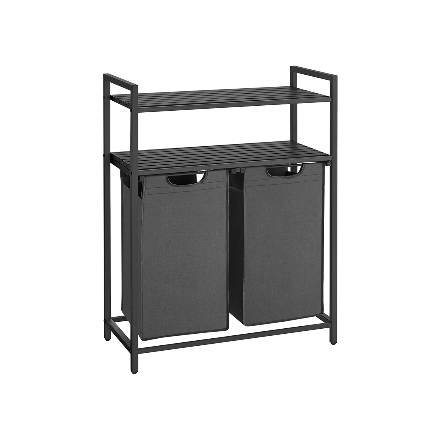Pyykkikori 2 x 46 L kahdella hyllyllä, mustanharmaa
