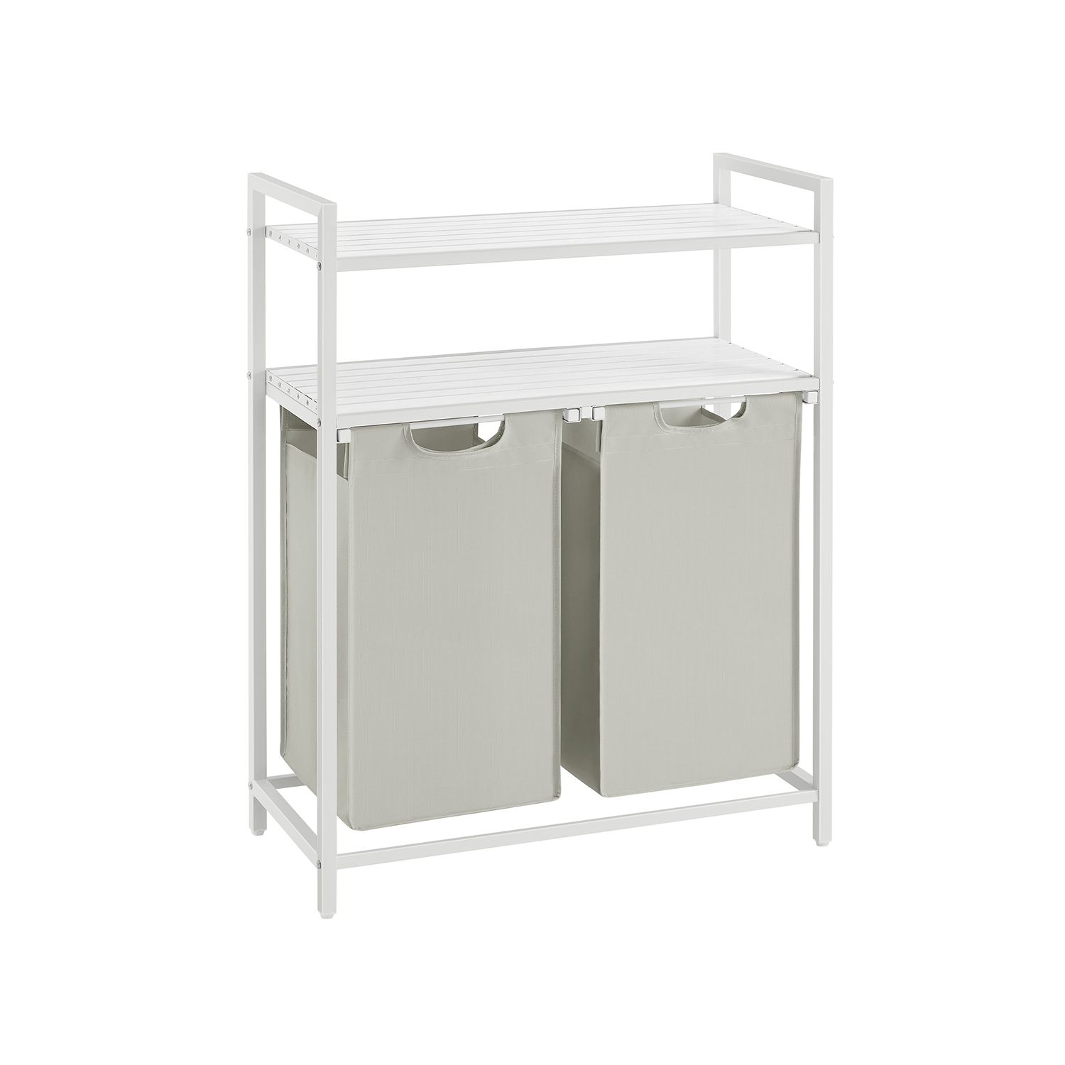 Pyykkikori 2 x 46 L kahdella hyllyllä, valkoinen