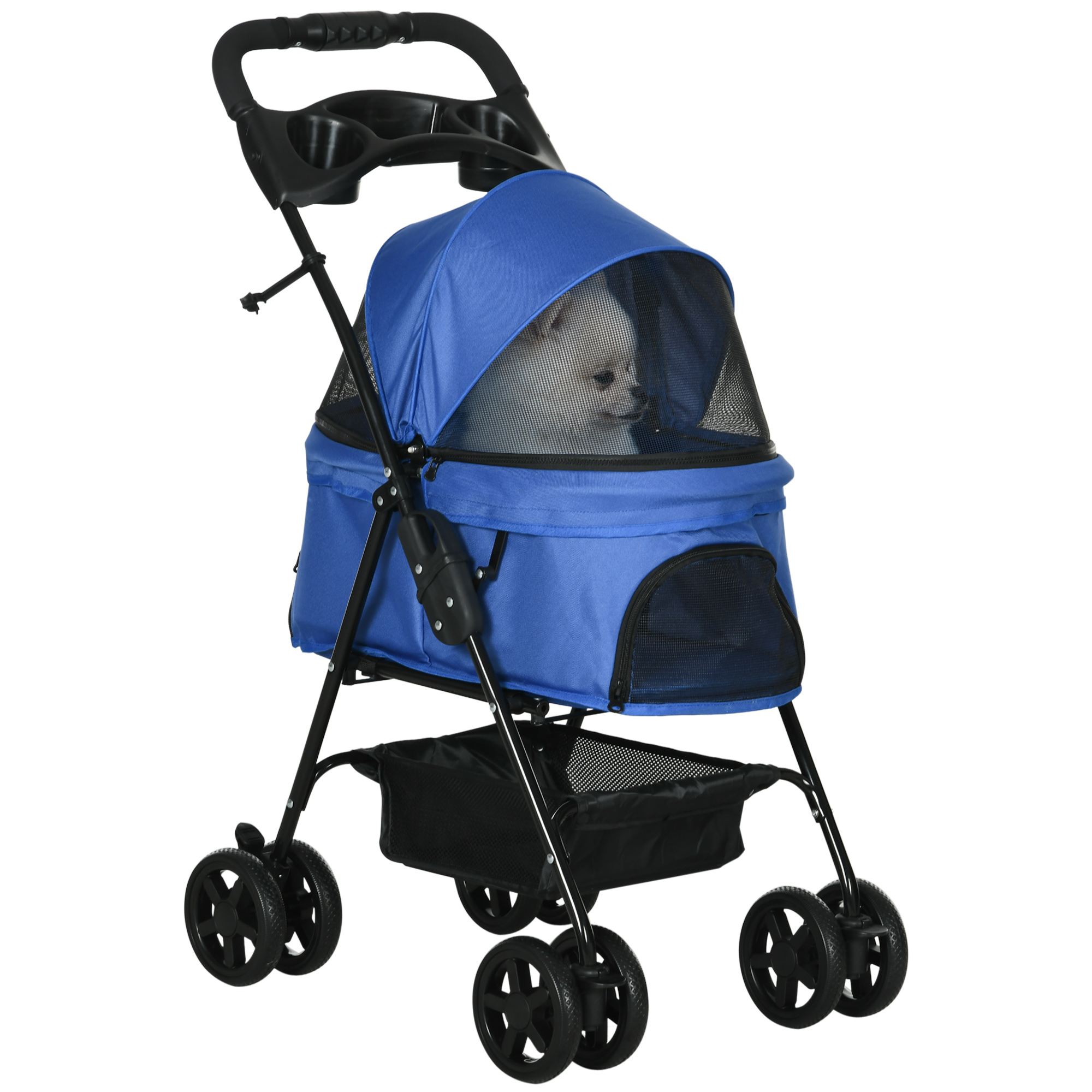 Koerakäru/käru kokkupandav kuni 4 kg võrgust aken aluskorv topsihoidja eemaldatav varikatus sinine 67 x 45 x 96 cm