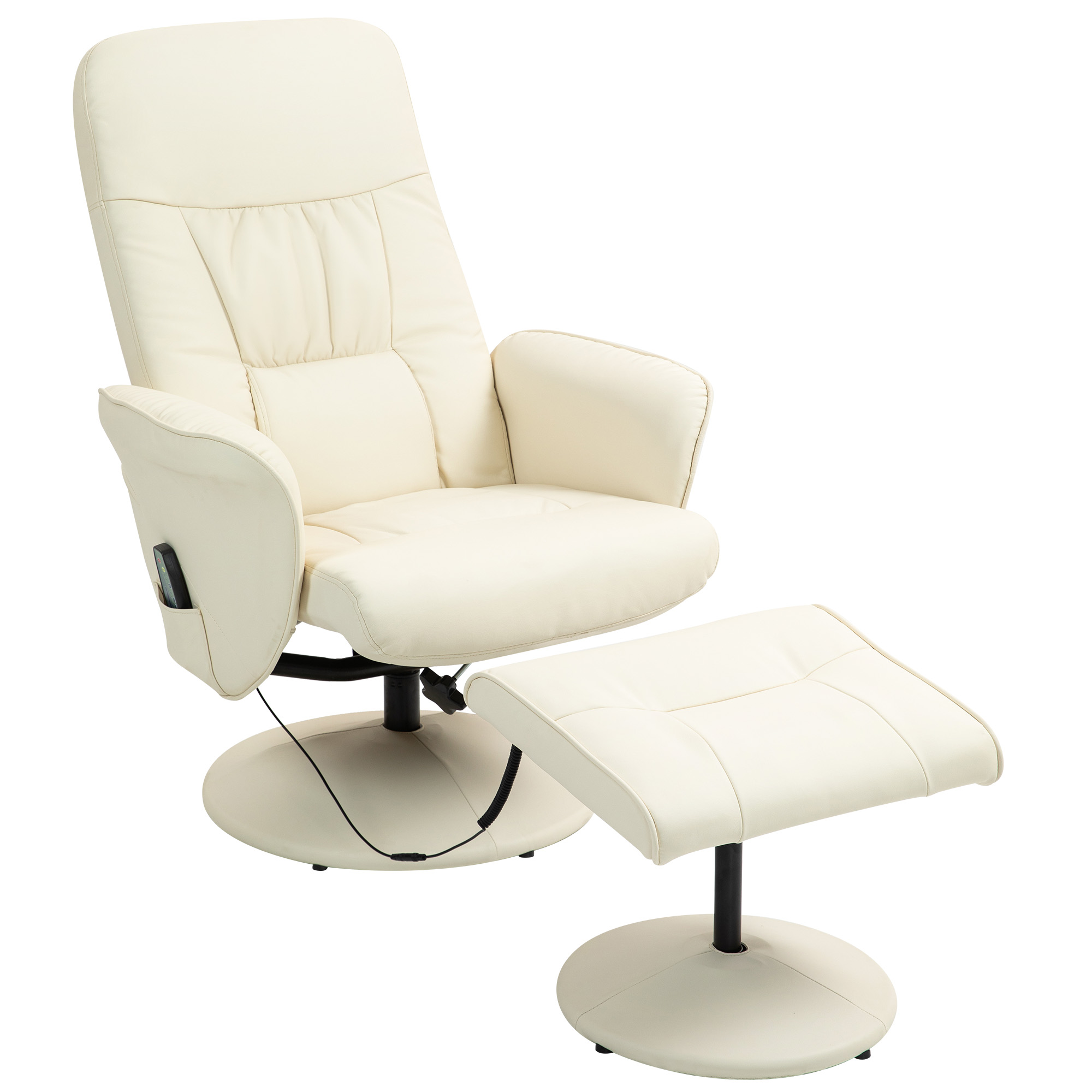 Hierontatuoli jalkarahilla, ergonominen tuoli 10 tärinäpisteellä, keinonahka, 76 x 81 x 105 cm, kermanvalkoinen