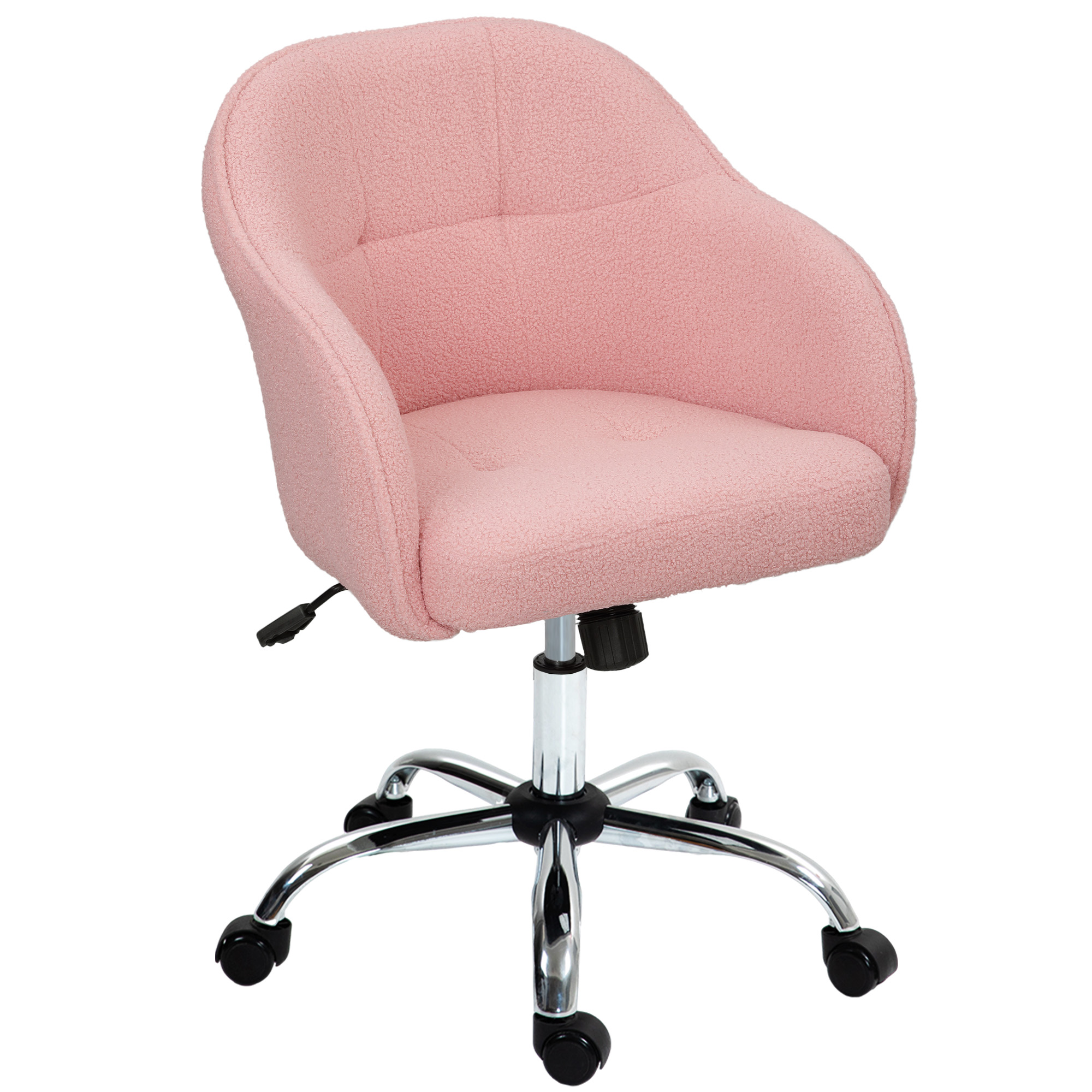 Kotitoimiston tuoli, ergonominen työtuoli keinutoiminnolla, nallekarhumainen samettijäljitelmä, 56 x 61 x 86 cm, pinkki
