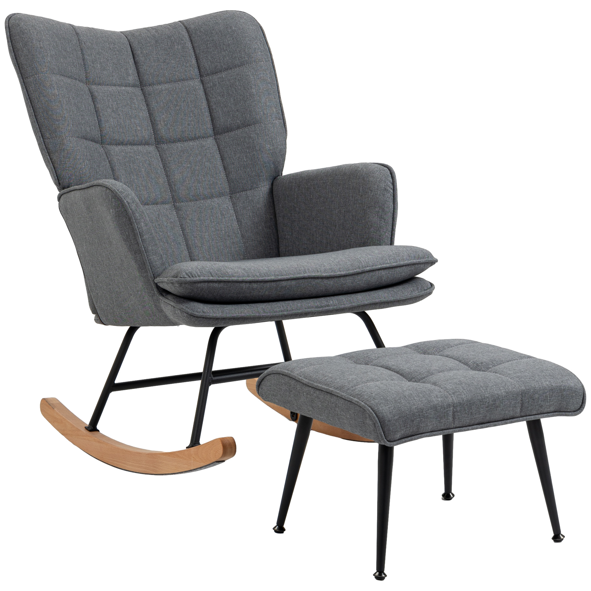 Keinutuoli jalkarahilla, mukava, jopa 130 kg, pellavajäljitelmä, 64x89x90cm, harmaa