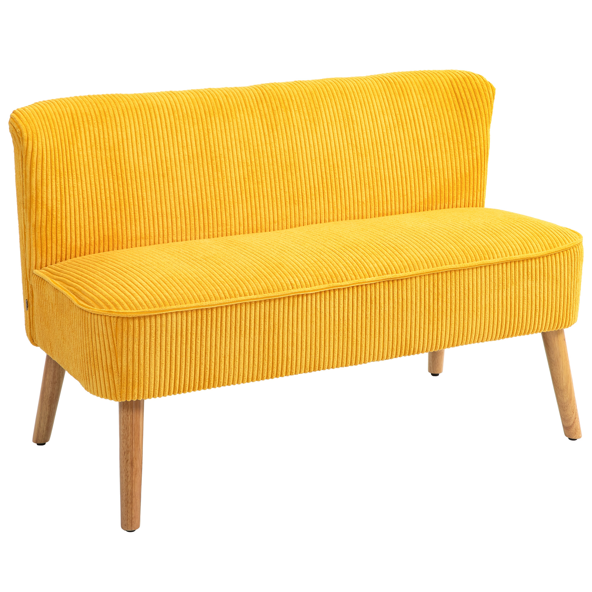Kahden istuttava sohva, elegantti skandinaavinen muotoilu, massiivipuurunko, jopa 150 kg, 117 x 56,5 x 77 cm, keltainen
